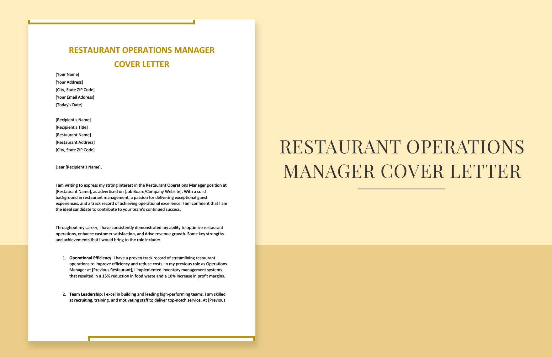 Restaurant Operations Manager Cover Letter
