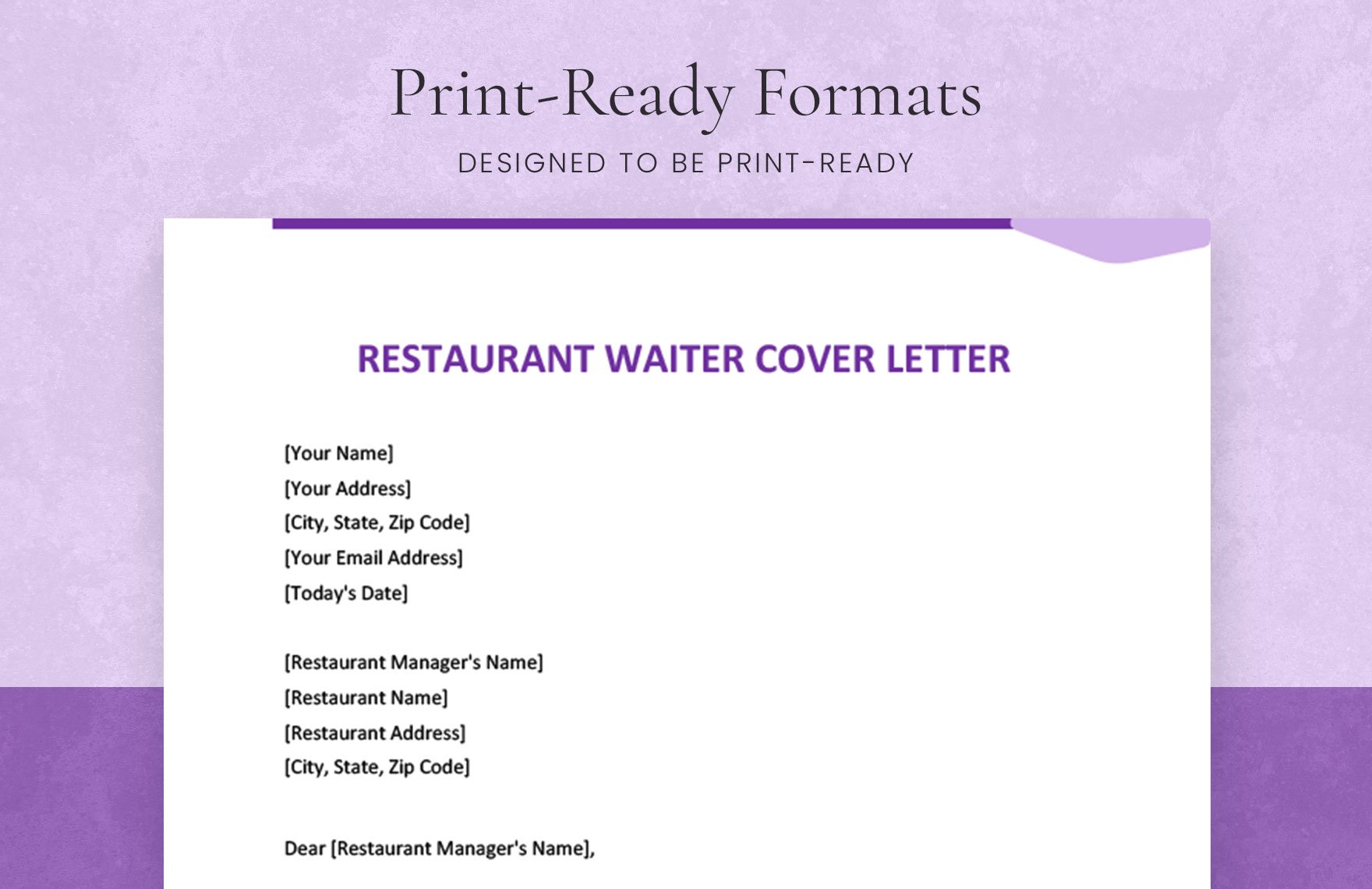 Restaurant Waiter Cover Letter