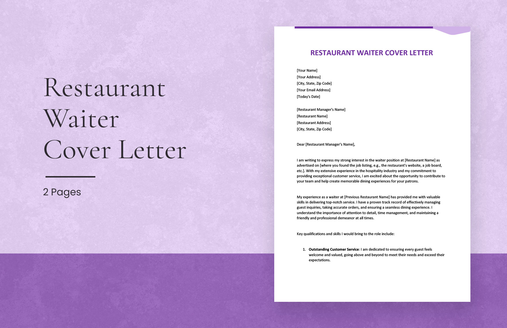 waiter position cover letter