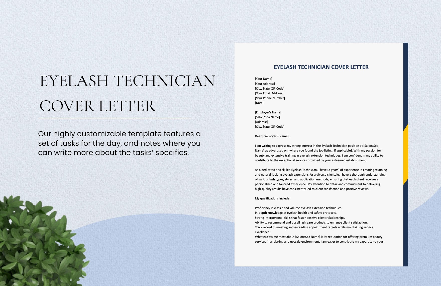 Eyelash Technician Cover Letter in Word, Google Docs