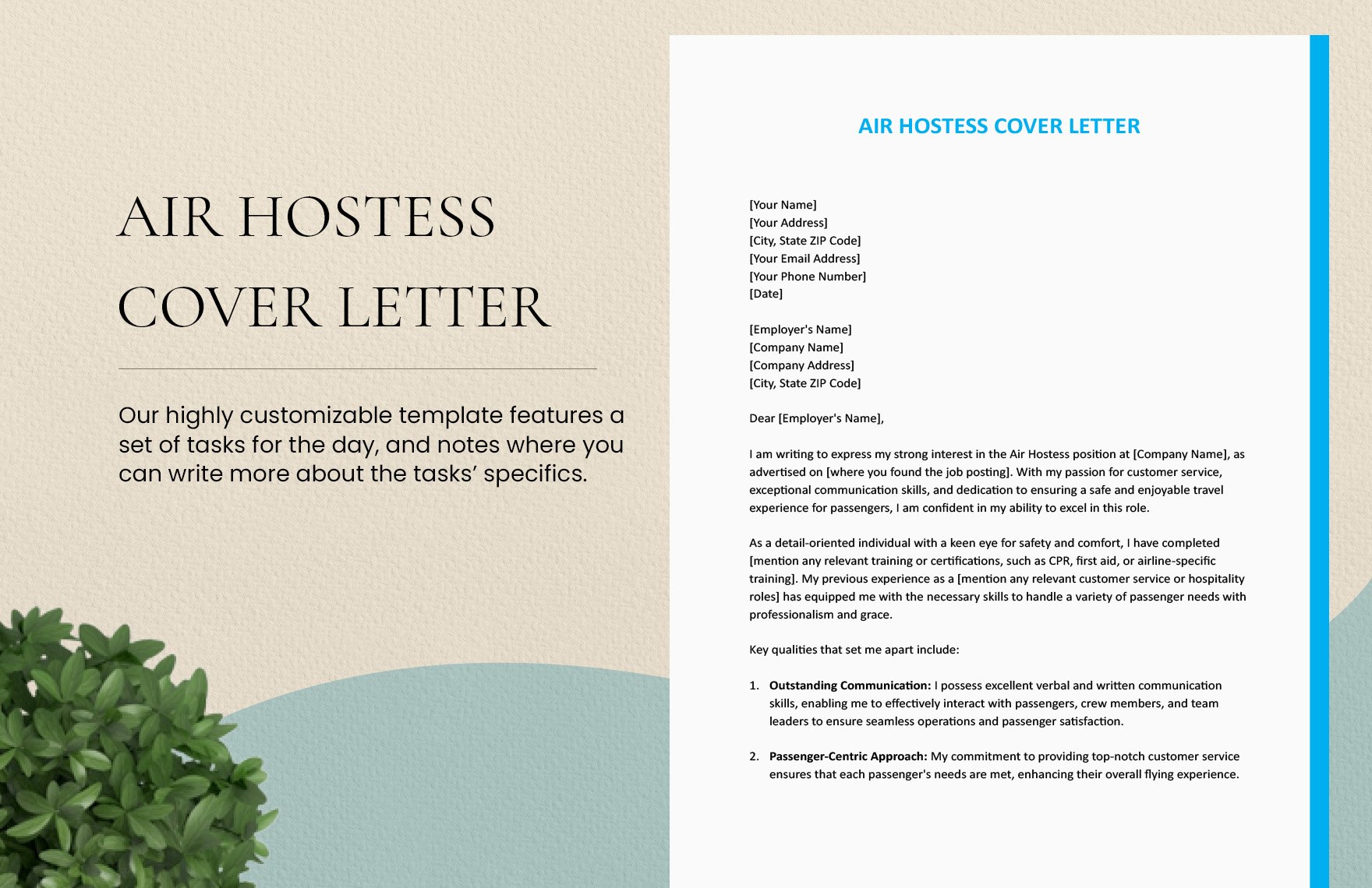 Air Hostess Cover Letter in Word, Google Docs, Apple Pages