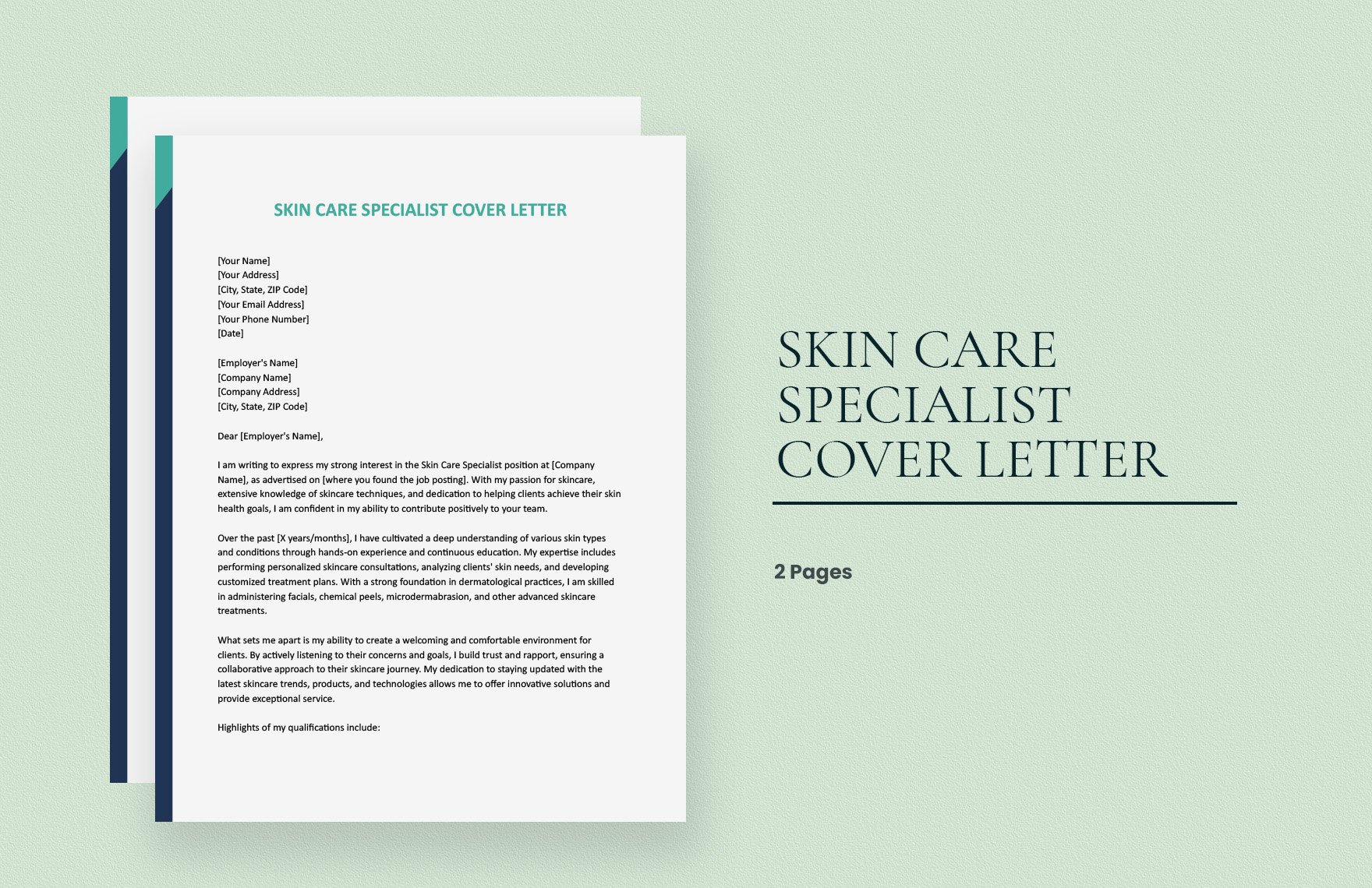 Skin Care Specialist Cover Letter