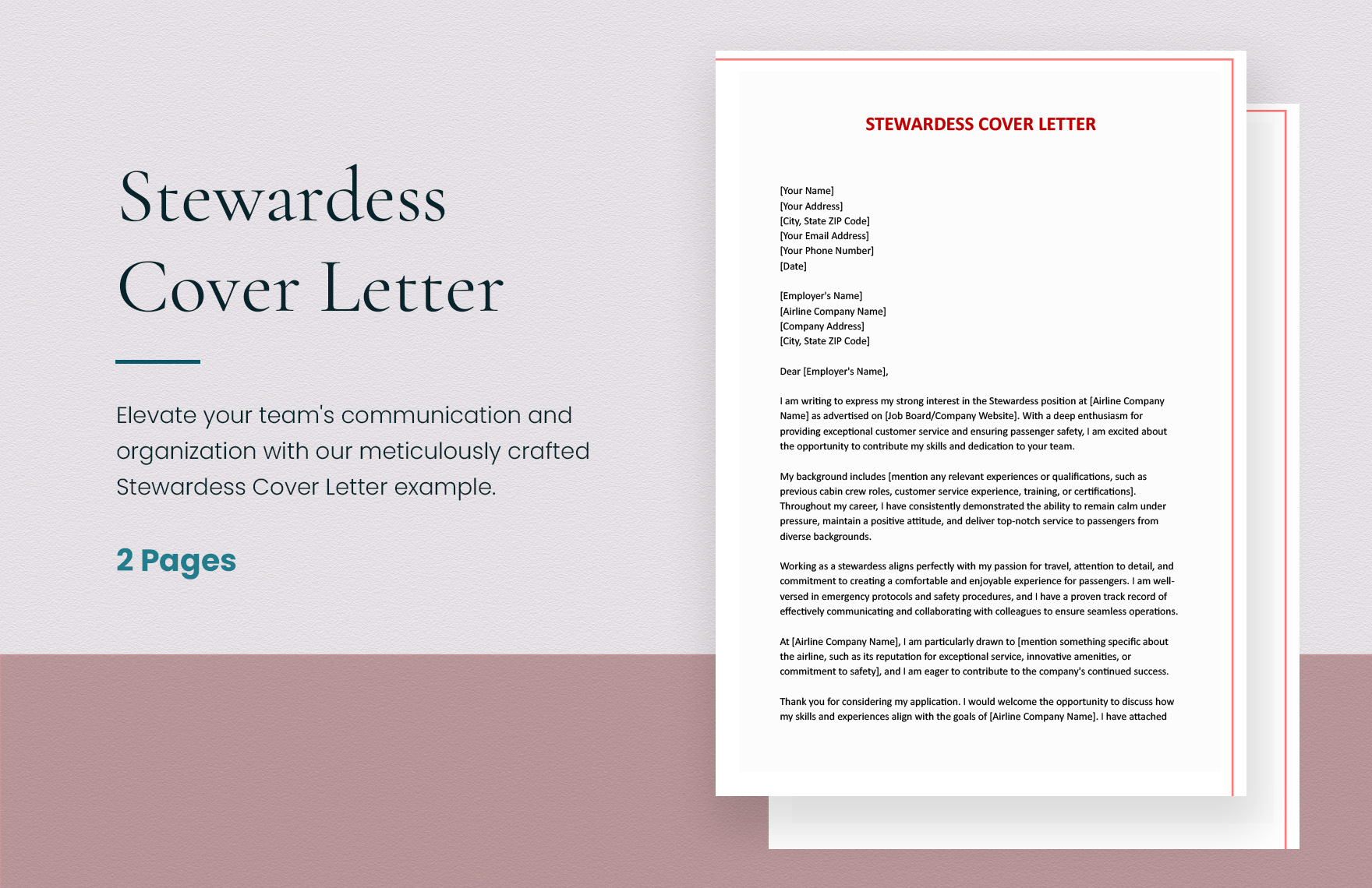 Stewardess Cover Letter in Word, Google Docs, Apple Pages