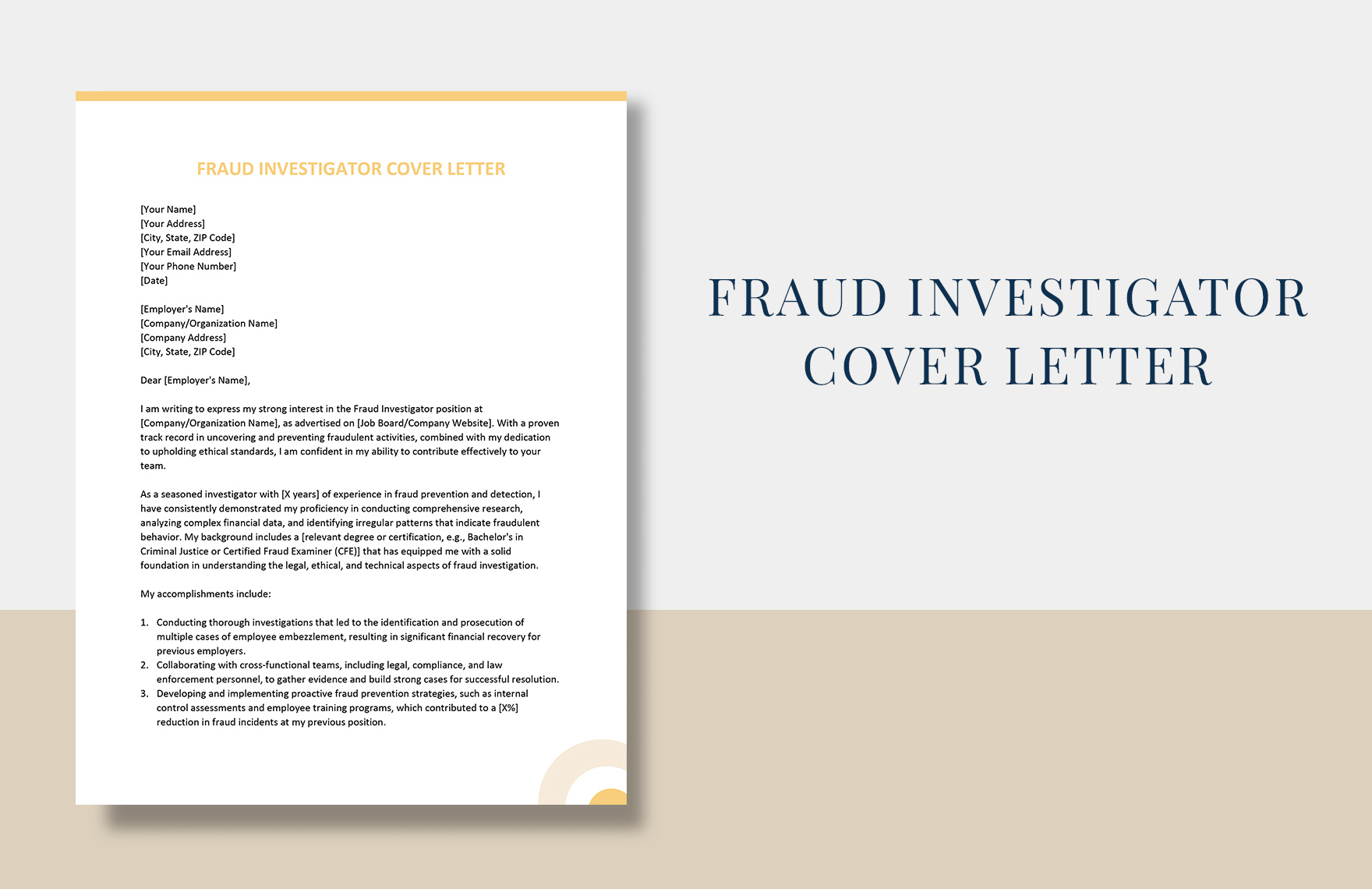 Fraud Investigator Cover Letter in Word, Google Docs, Apple Pages