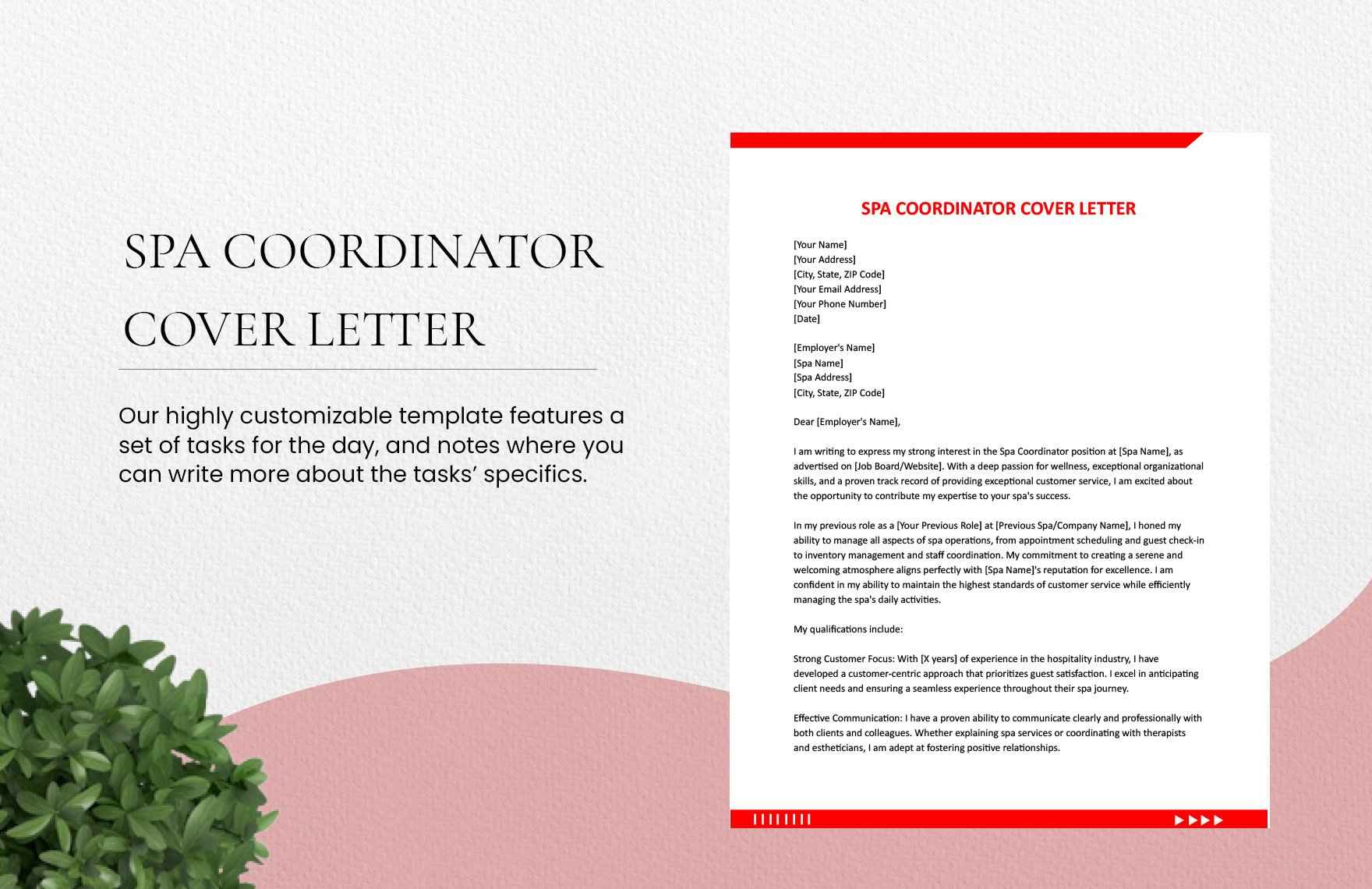 Spa Coordinator Cover Letter in Word, Google Docs