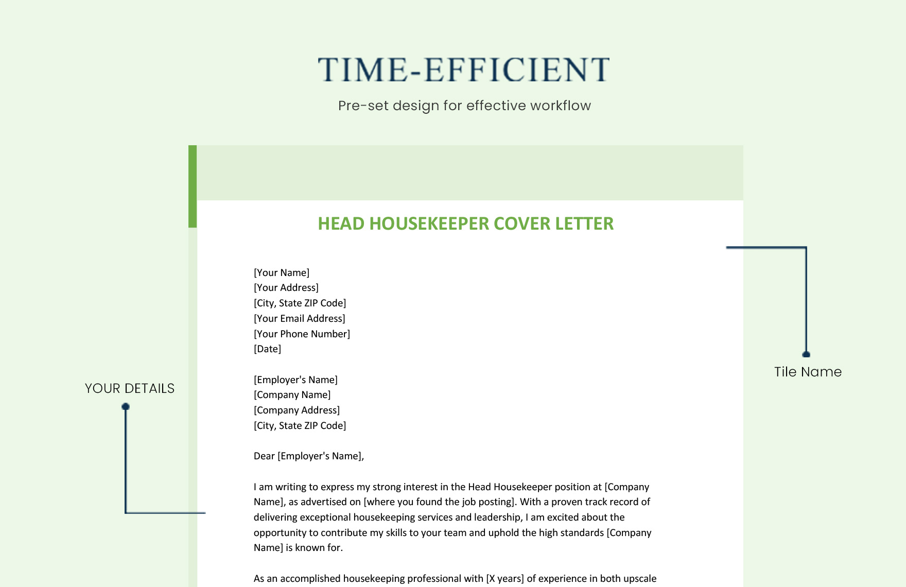 Head Housekeeper Cover Letter