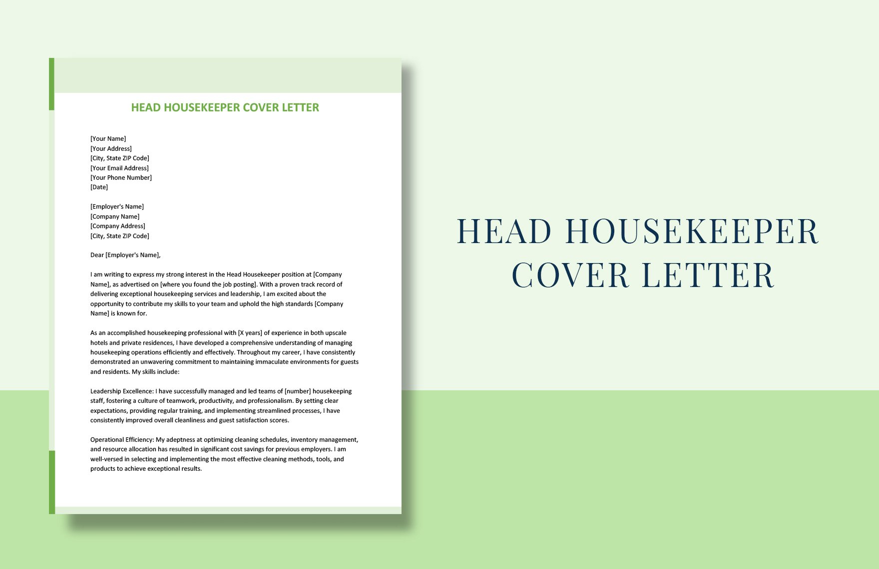 Head Housekeeper Cover Letter in Word, Google Docs