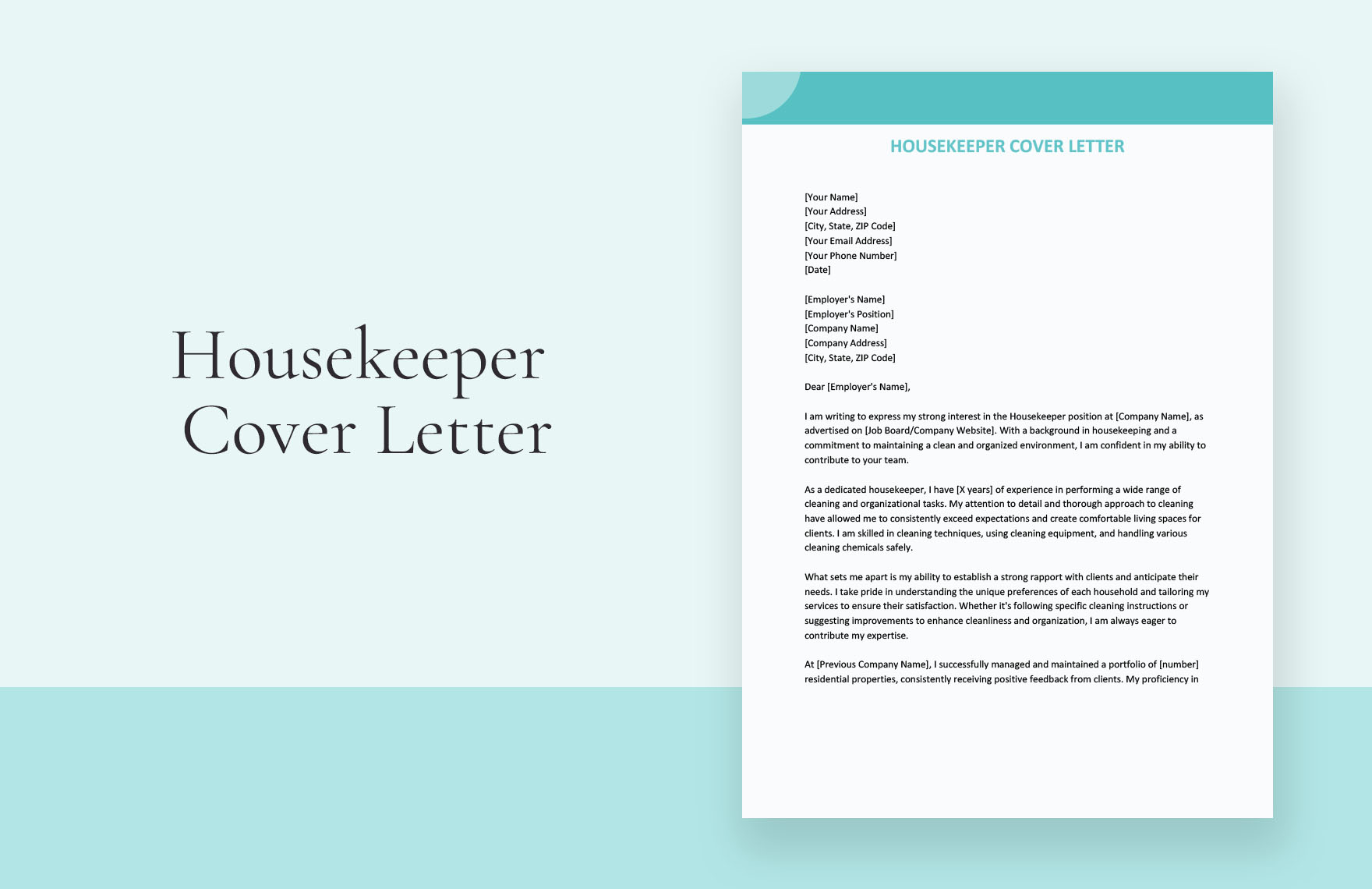Housekeeper Cover Letter in Word, Google Docs