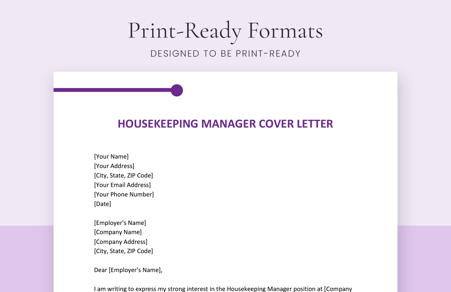 Housekeeping Manager Cover Letter
