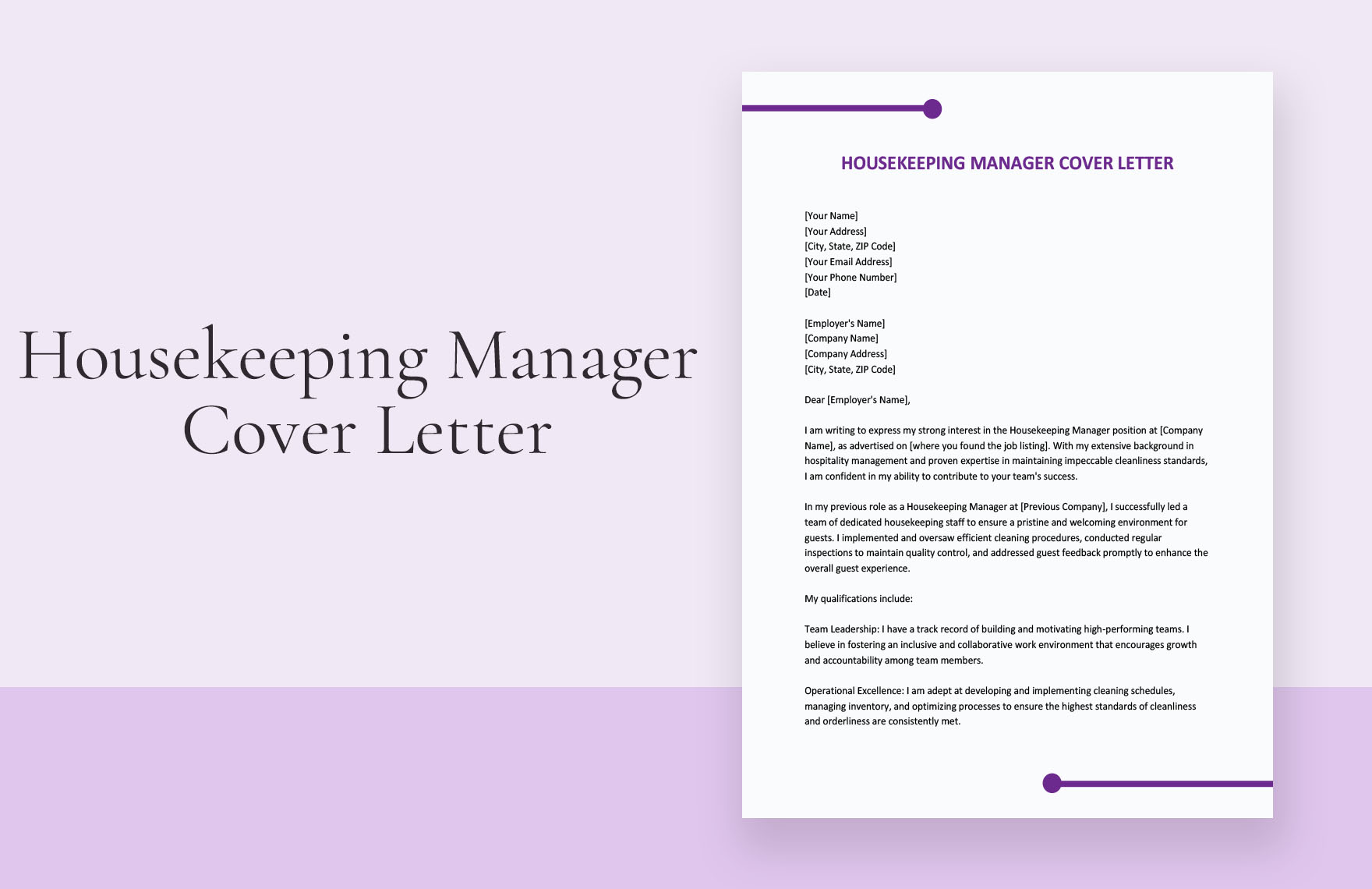 Housekeeping Manager Cover Letter