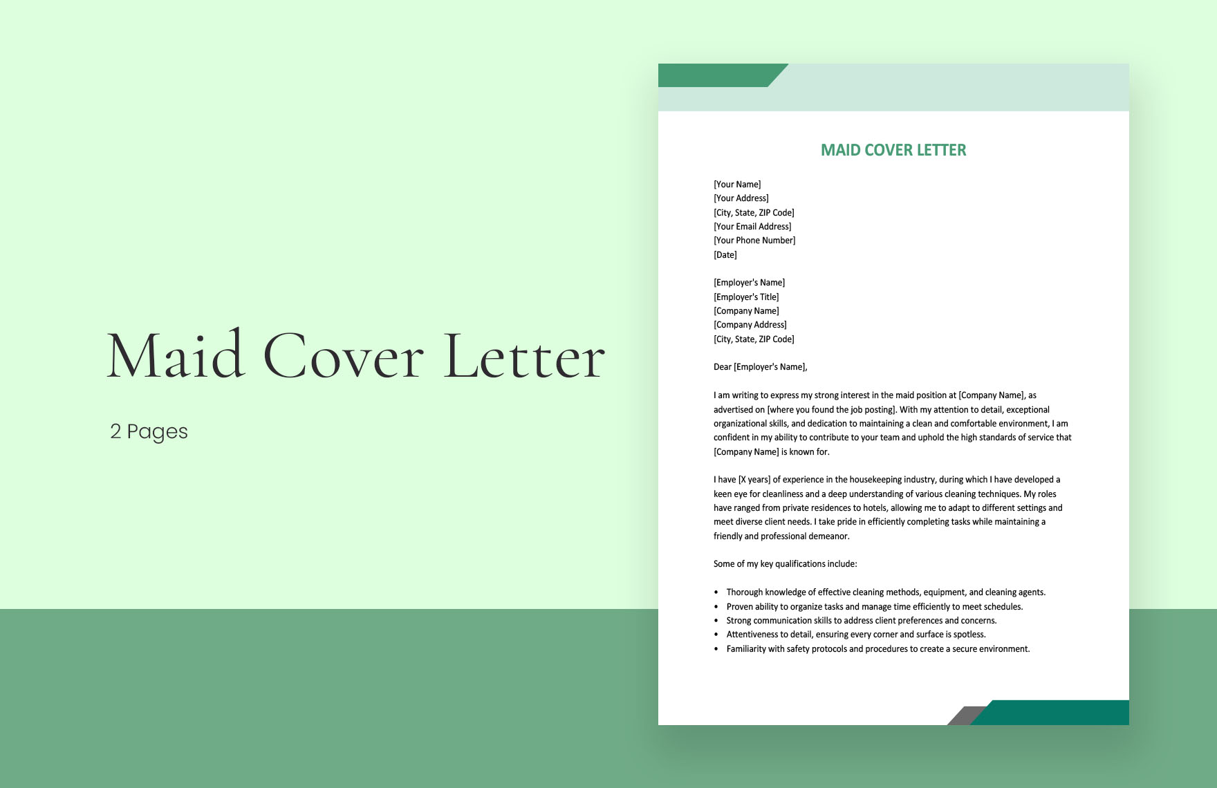 Maid Cover Letter in Word, Google Docs