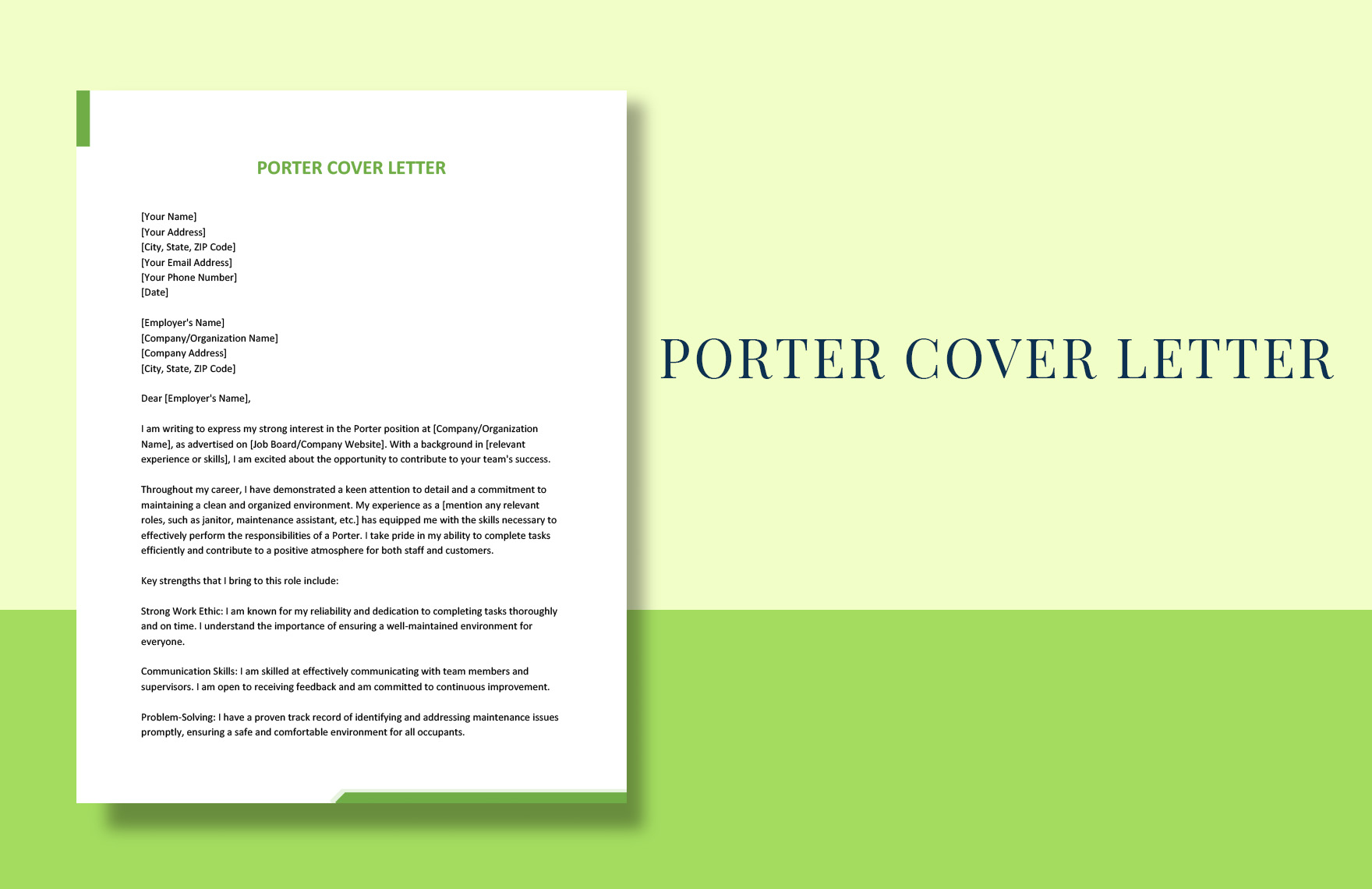 Porter Cover Letter in Word, Google Docs