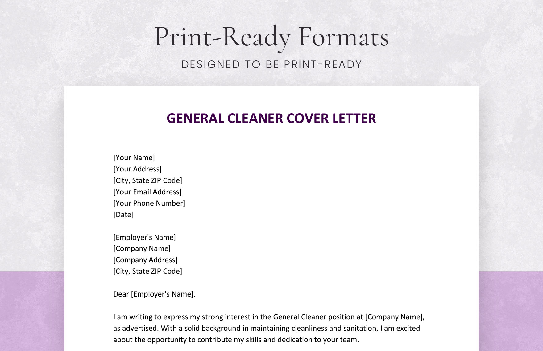 General Cleaner Cover Letter