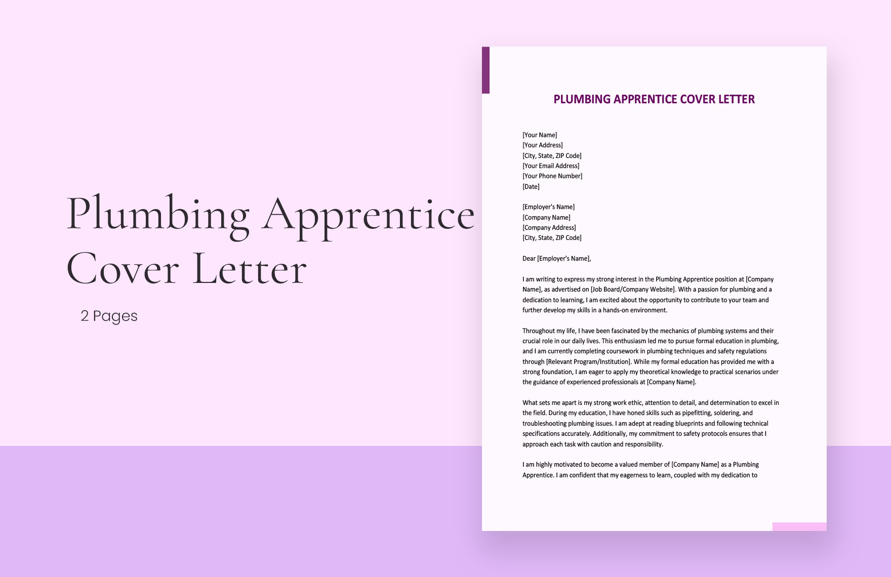 Plumbing Apprentice Cover Letter in Word, Google Docs