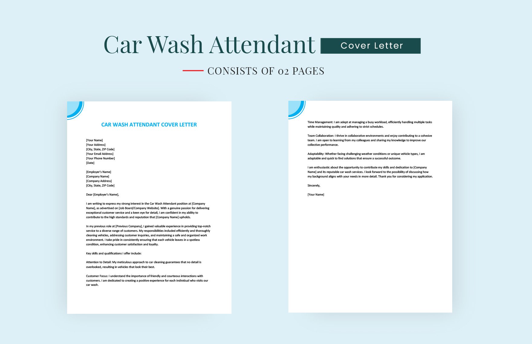 Car Wash Attendant Cover Letter in Word, Google Docs