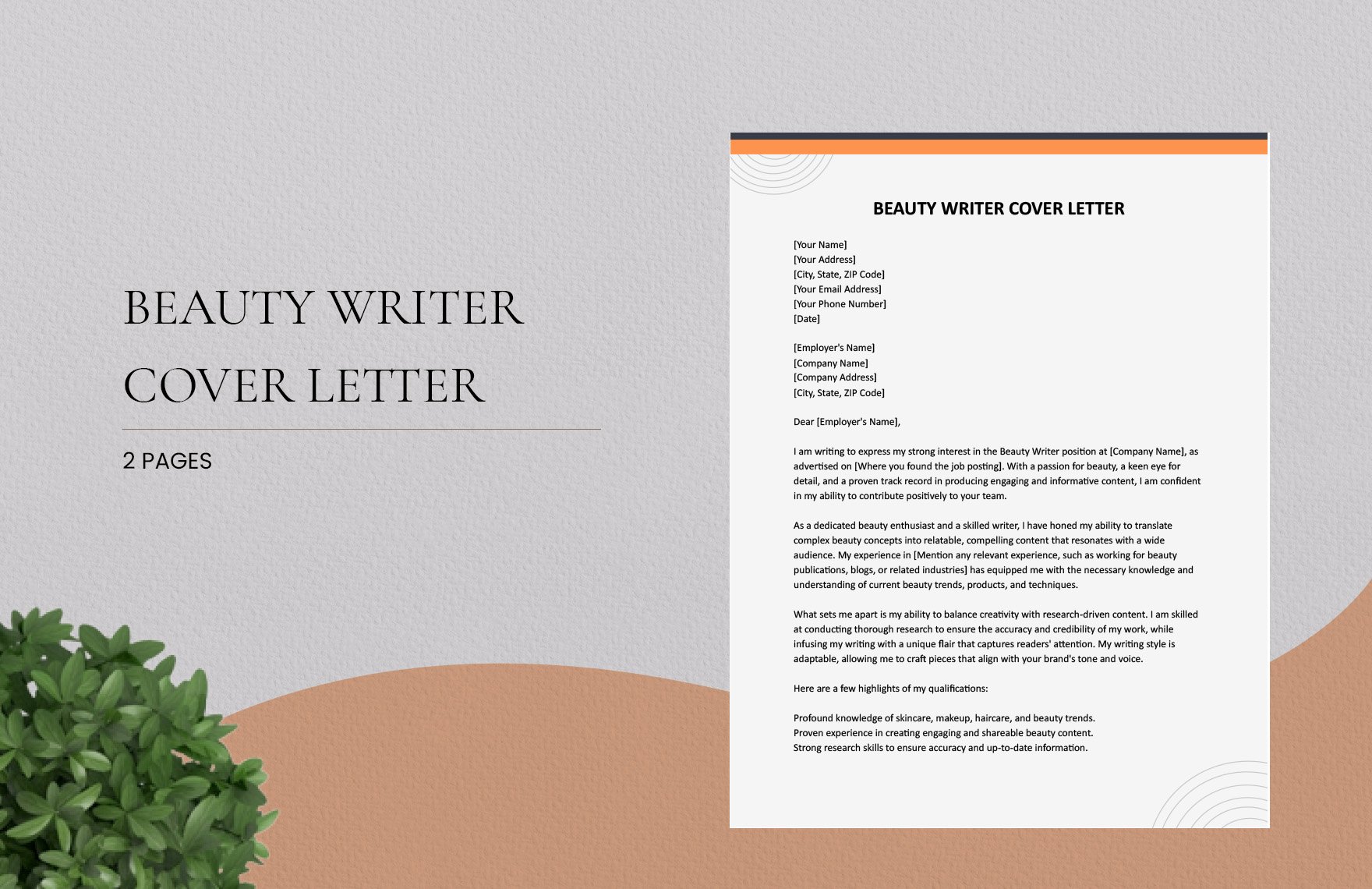 Beauty Writer Cover Letter in Word, Google Docs