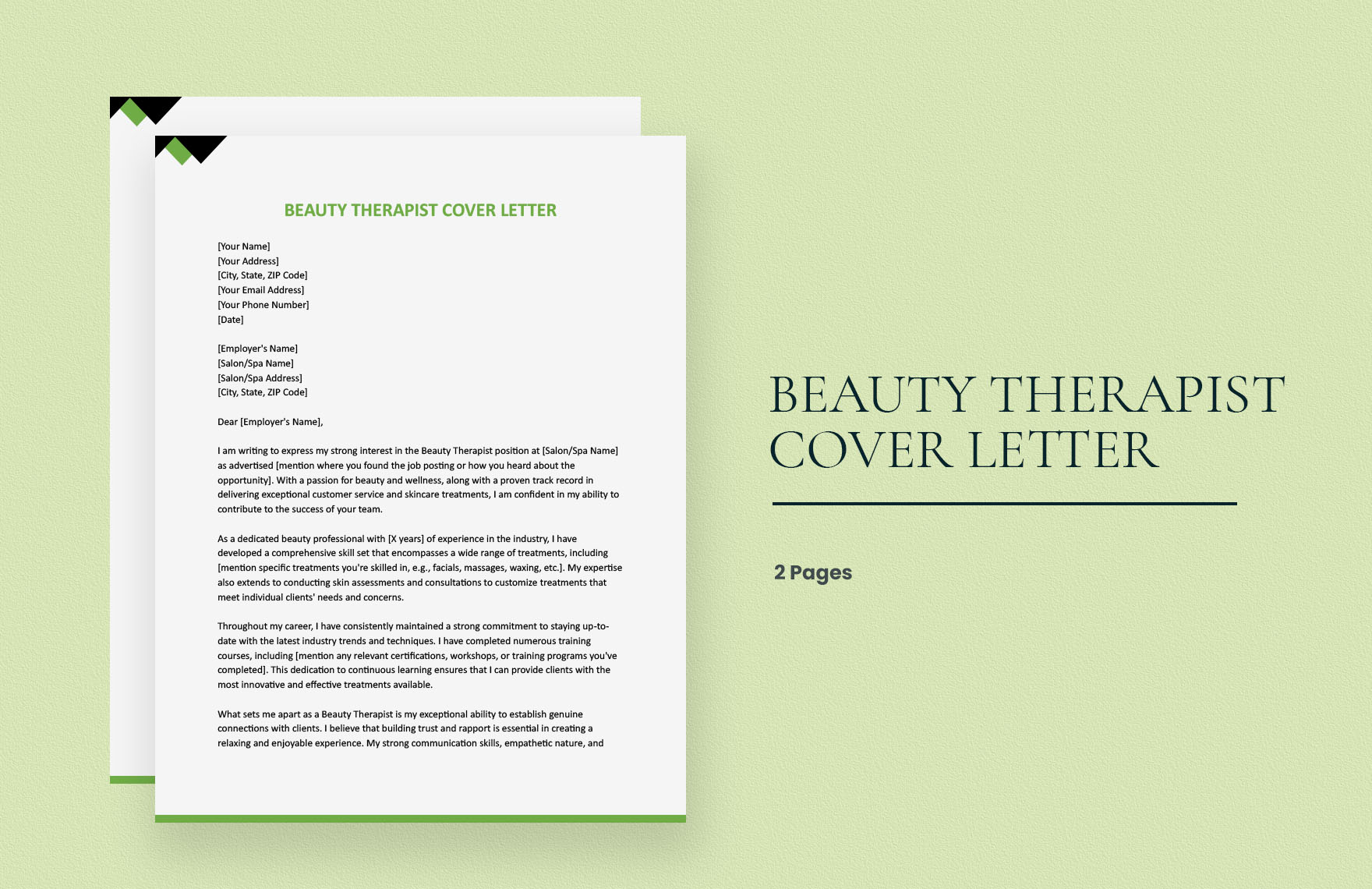 Beauty Therapist Cover Letter in Word, Google Docs