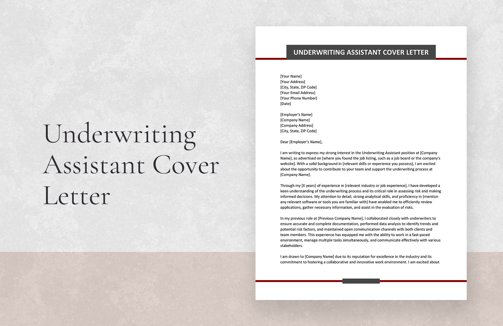 Underwriting Assistant Cover Letter in Word, Google Docs, Apple Pages