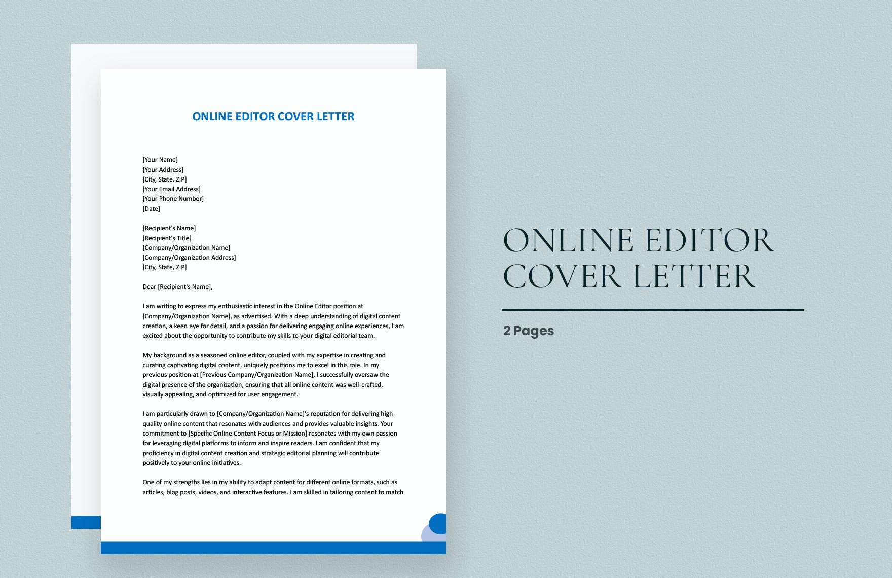Online Editor Cover Letter