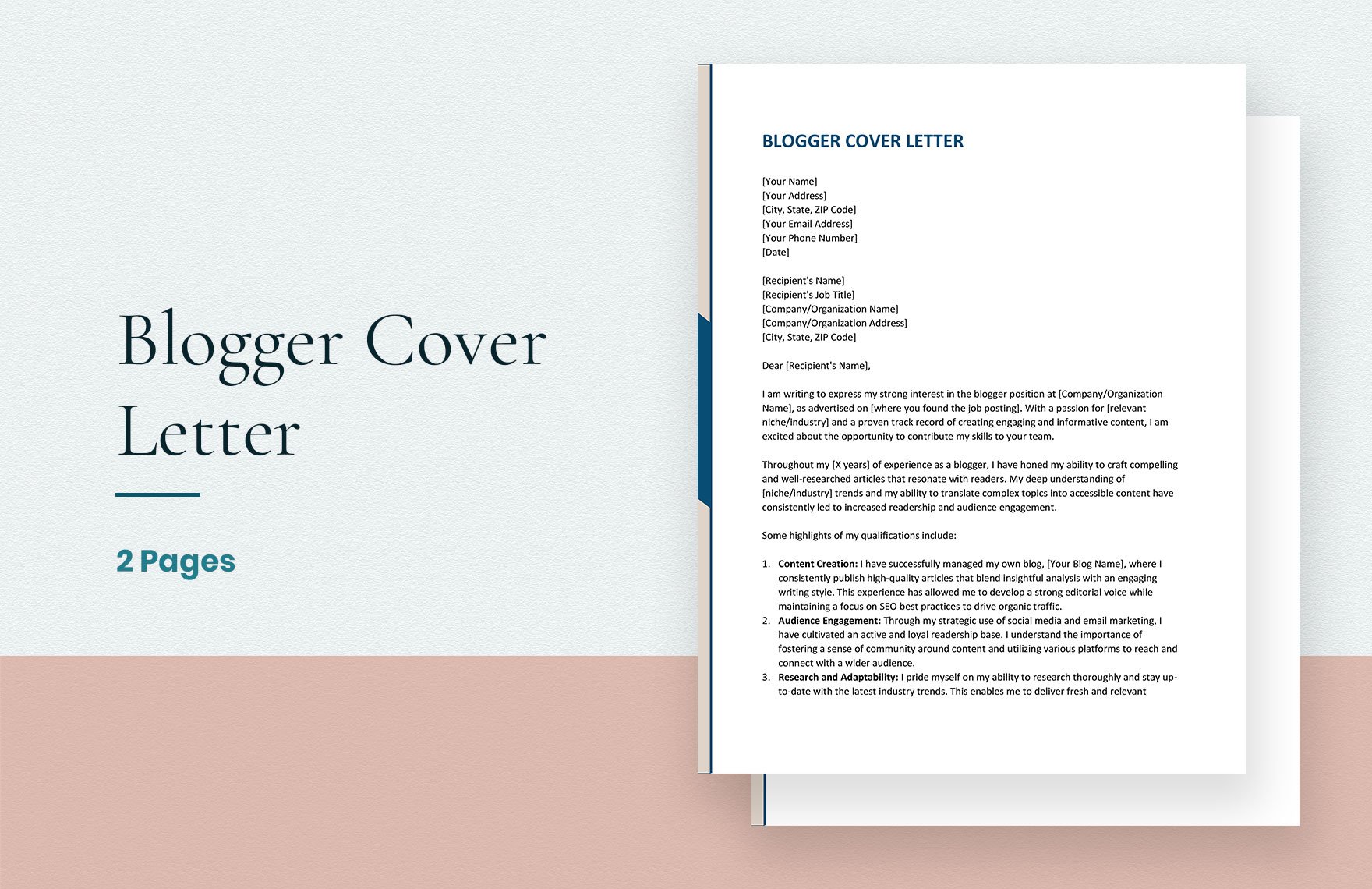 Blogger Cover Letter in Word, Google Docs, Apple Pages