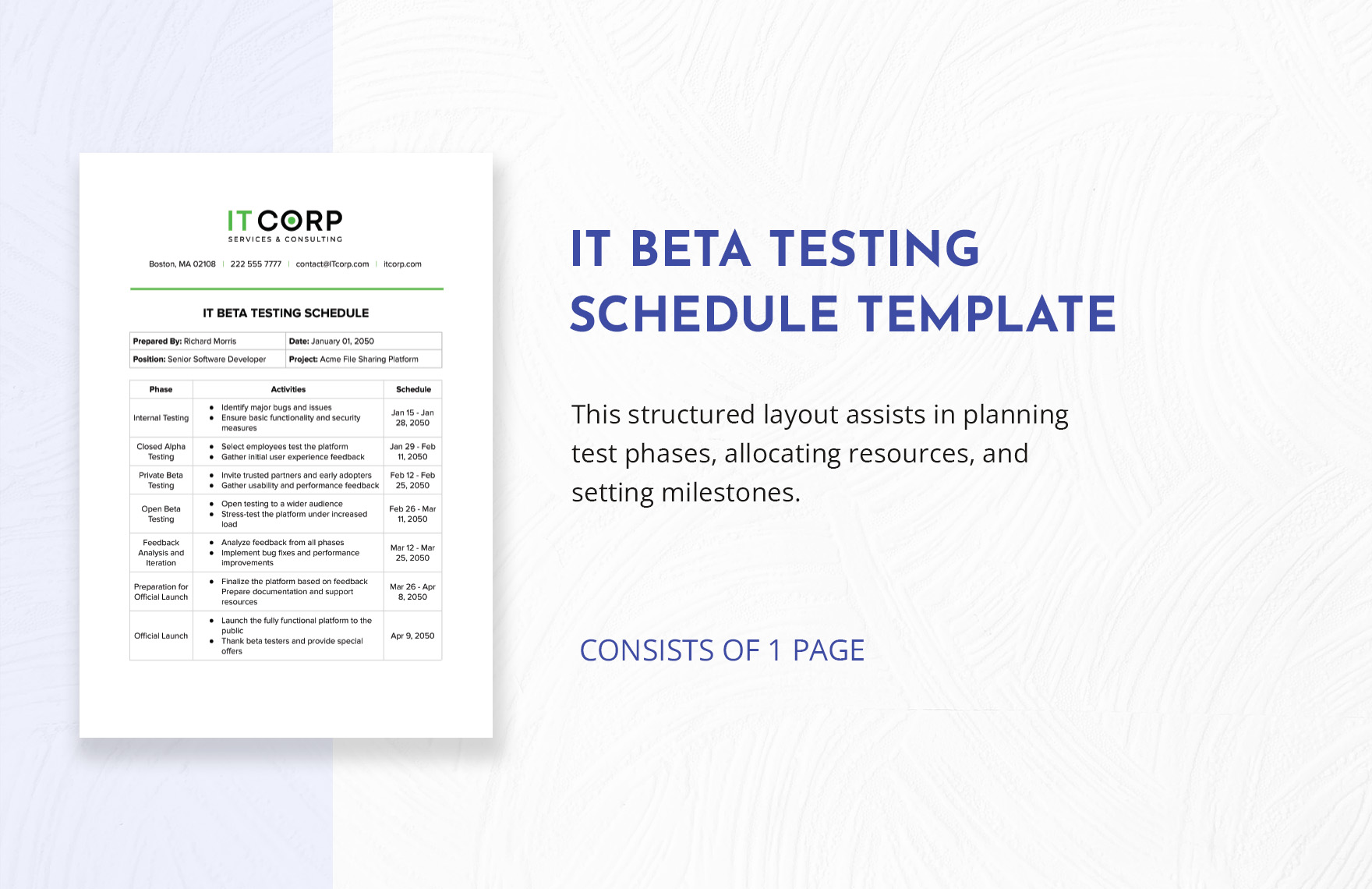 IT Beta Testing Schedule Template