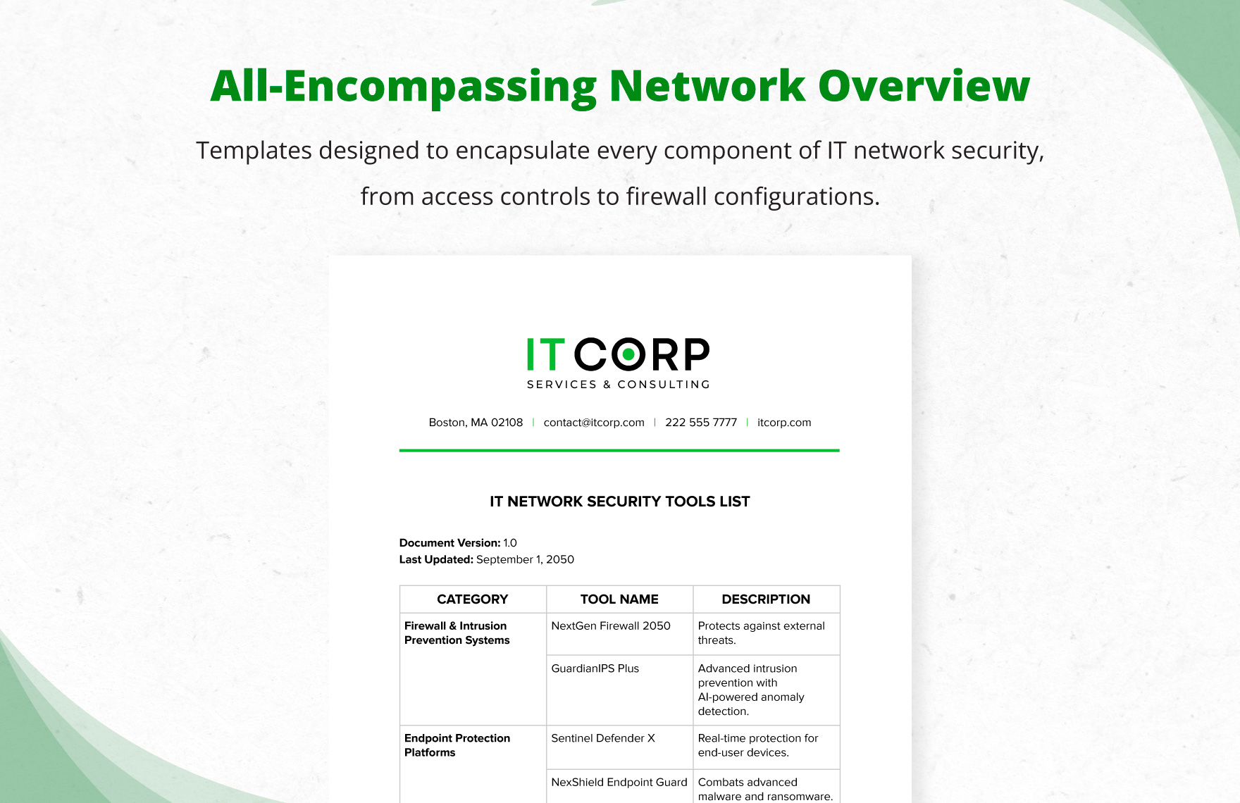 IT Network Security Tools List Template
