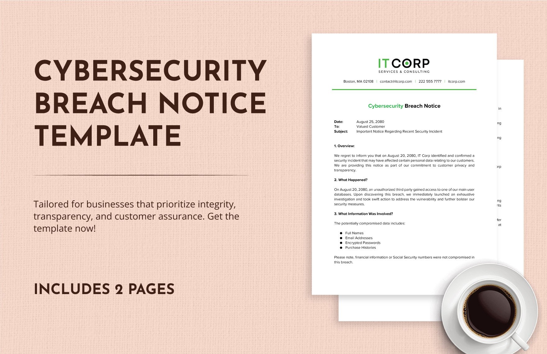 Cybersecurity Breach Notice Template in Word, Google Docs, PDF