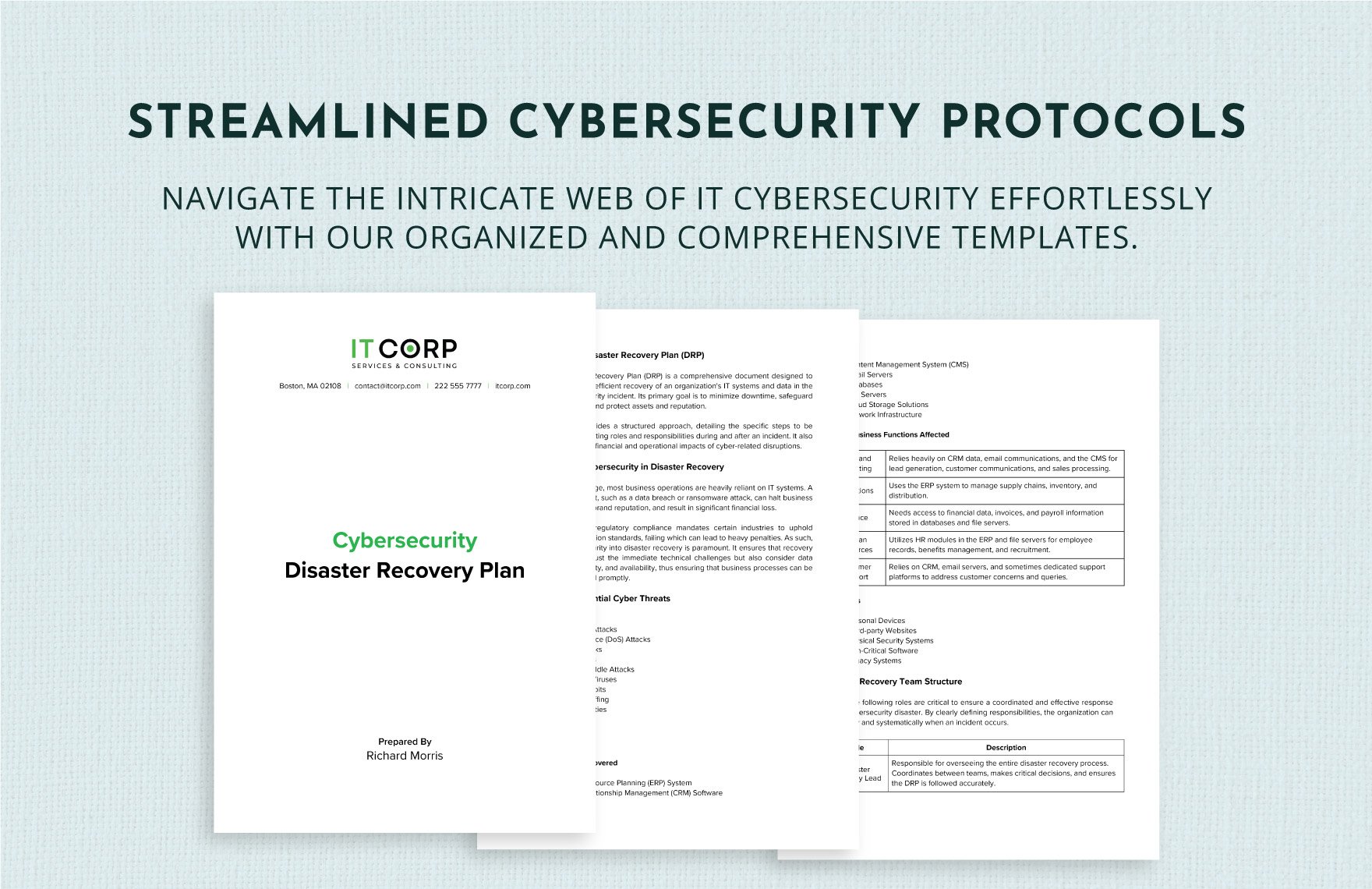 Cybersecurity Disaster Recovery Plan Template