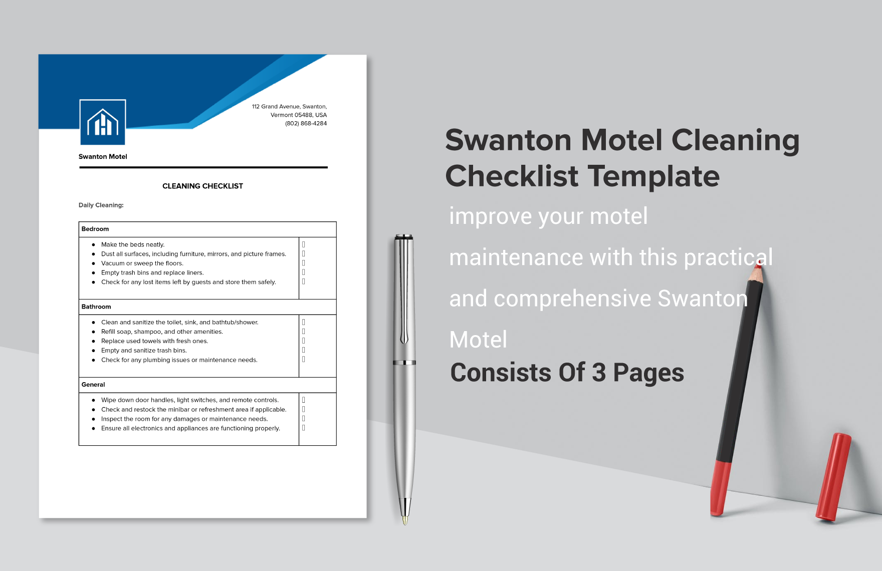 Swanton Motel Cleaning Checklist Template