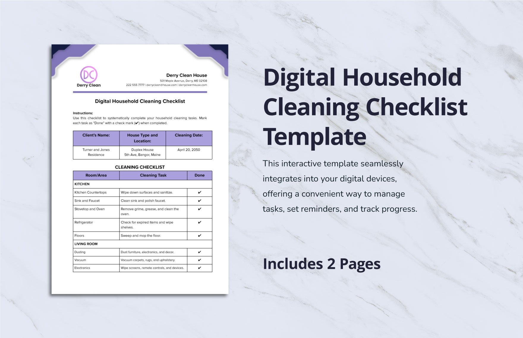 Digital Household Cleaning Checklist Template