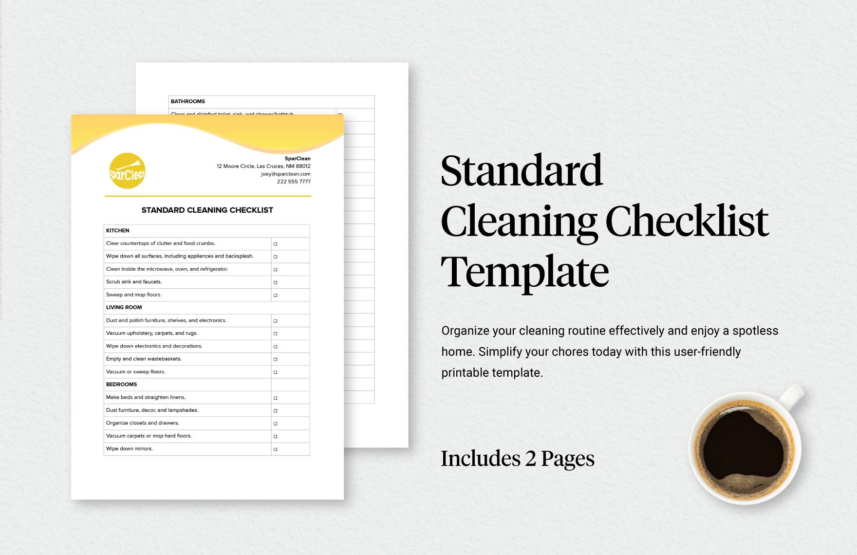 Standard Cleaning Checklist Template