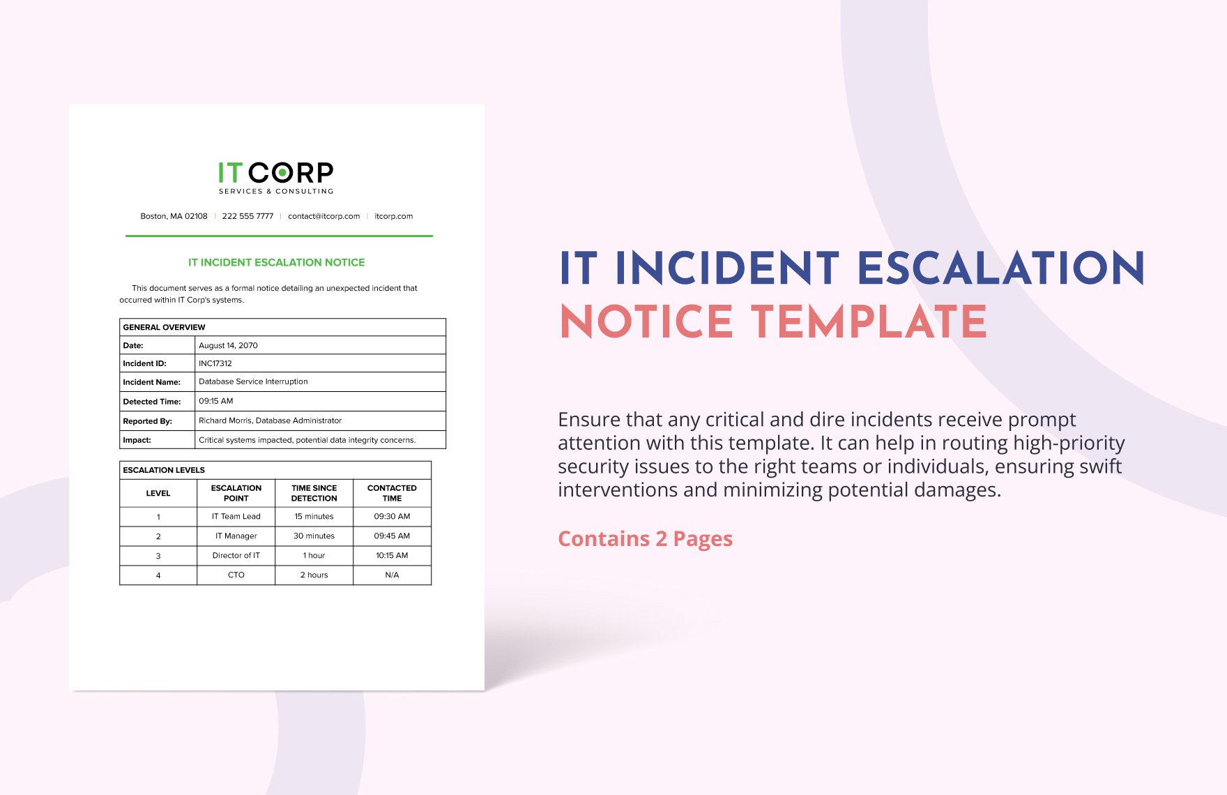 IT Incident Escalation Notice Template in Word, Google Docs, PDF