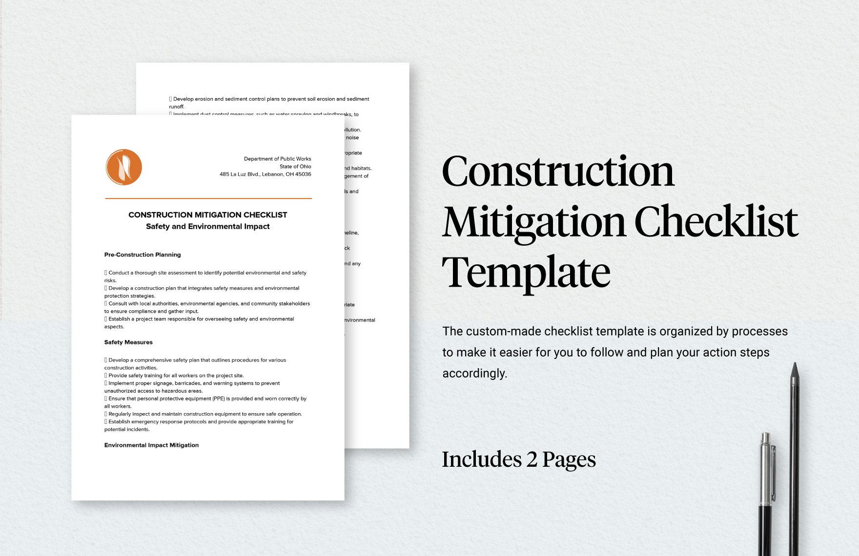 Construction Mitigation Checklist Template 