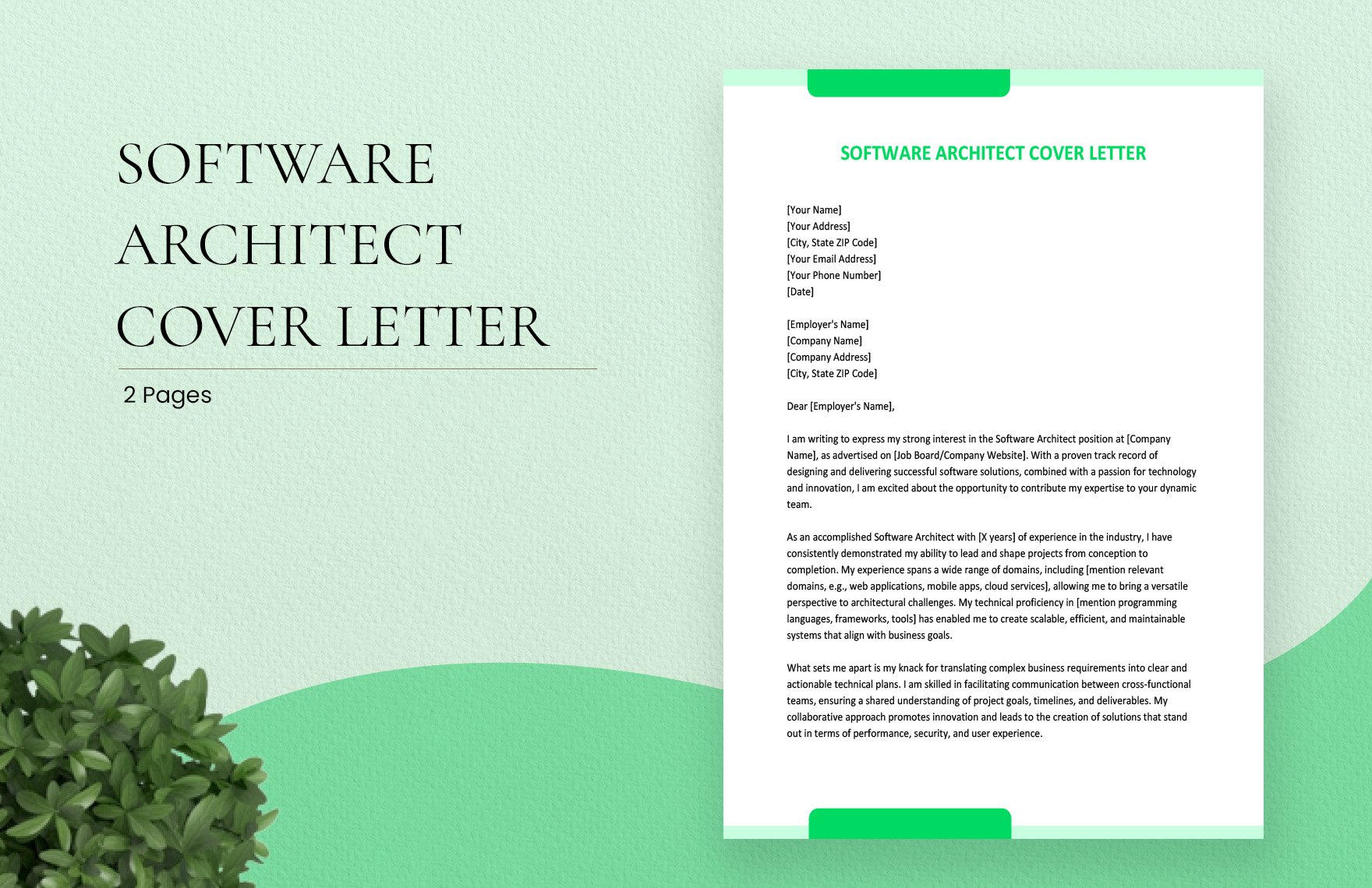 Software Architect Cover Letter in Word, Google Docs