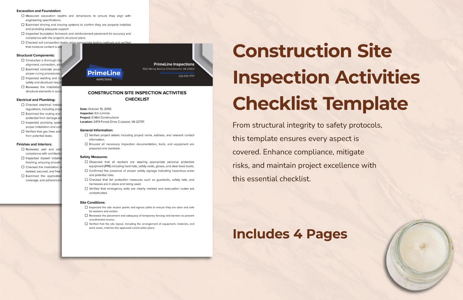Construction Site Inspection Activities Checklist Template