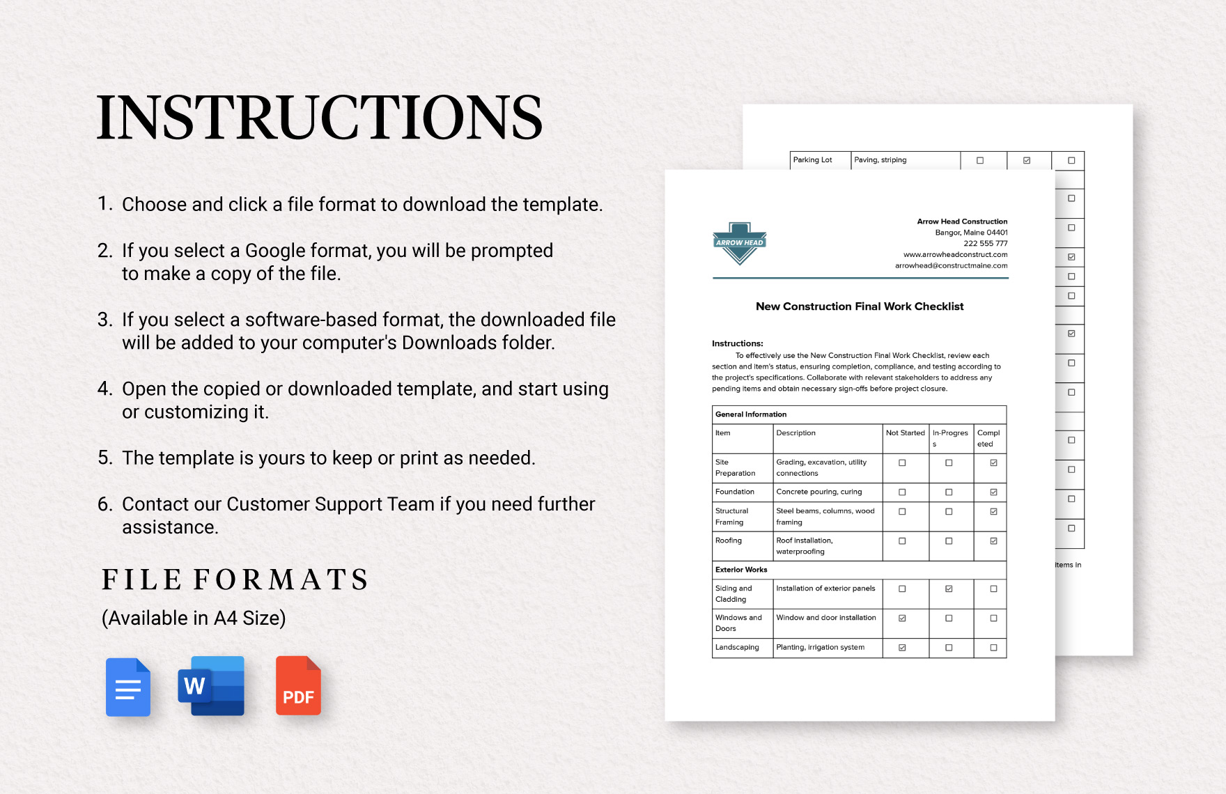 New Construction Final Work Checklist Template