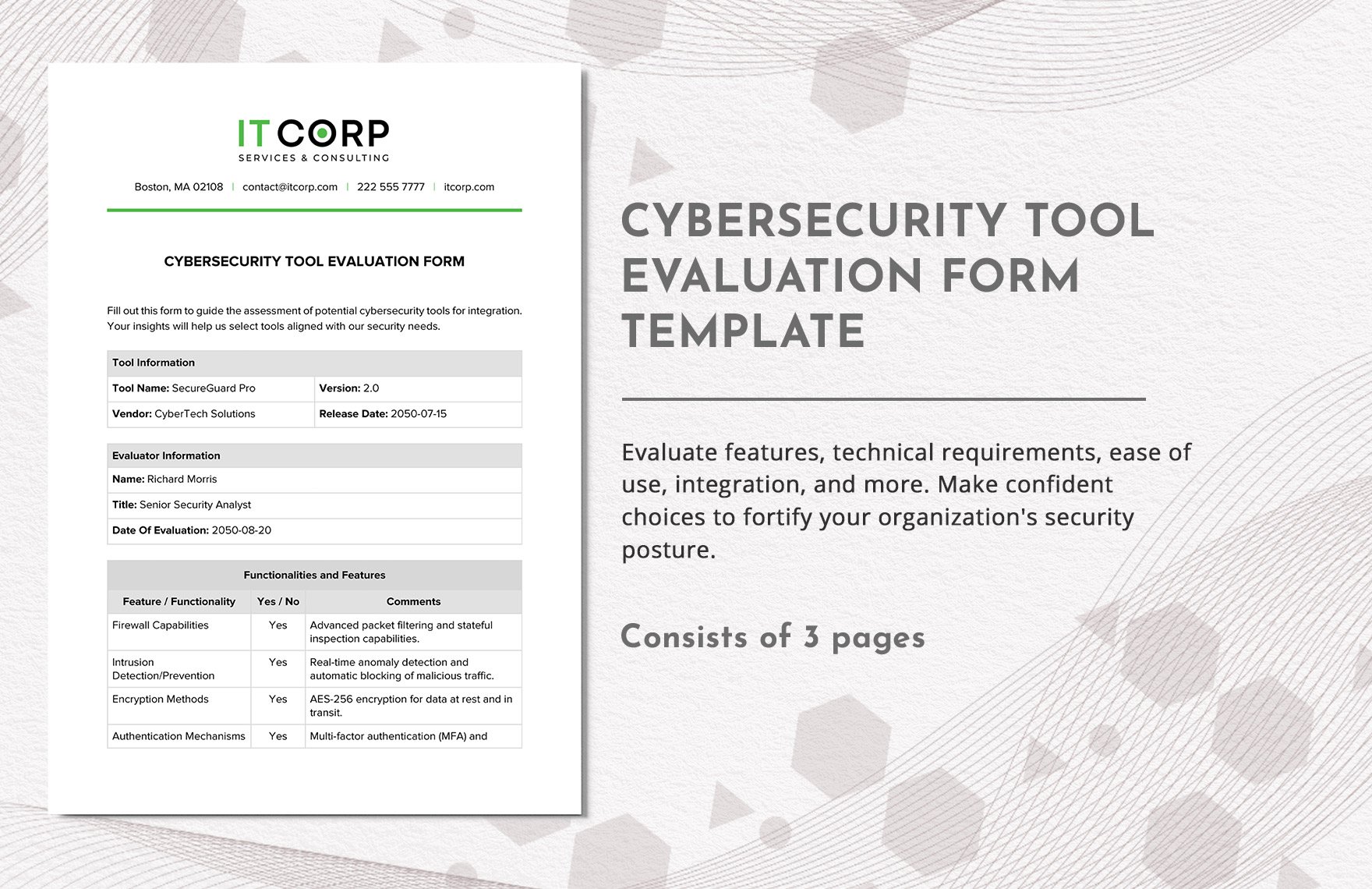 Cybersecurity Tool Evaluation Form Template