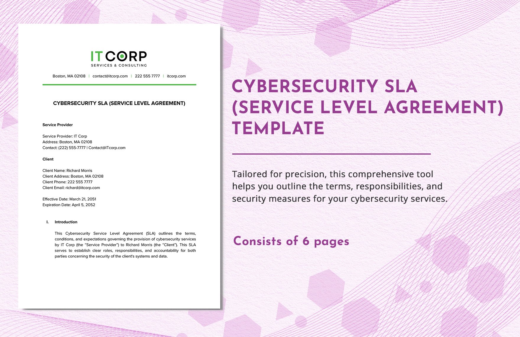 Cybersecurity SLA (Service Level Agreement) Template