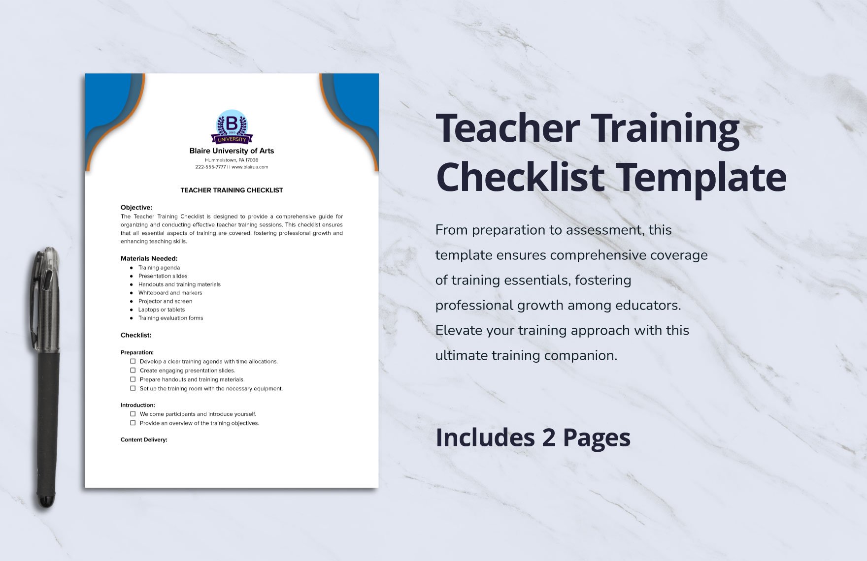 Teacher Training Checklist Template