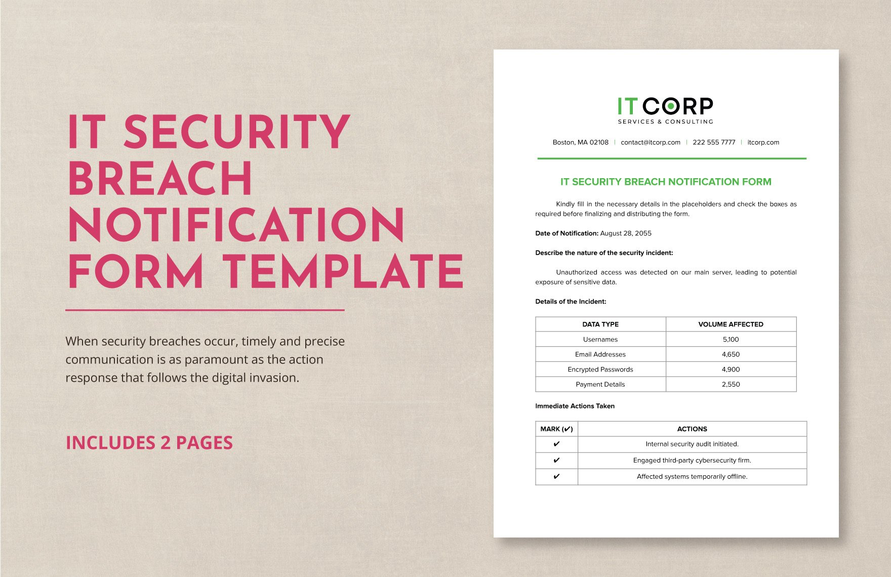 IT Security Breach Notification Form Template in Word, Google Docs, PDF