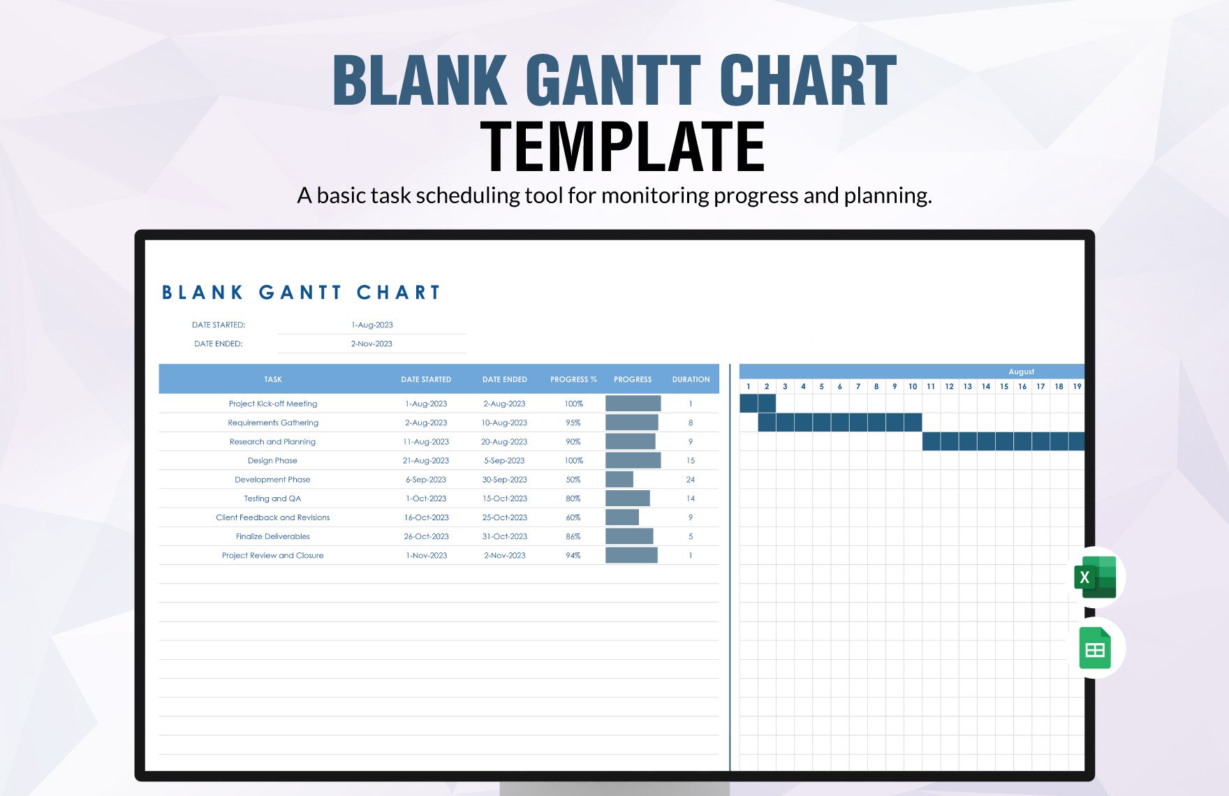 Free Blank Gantt Chart Template in Excel, Google Sheets