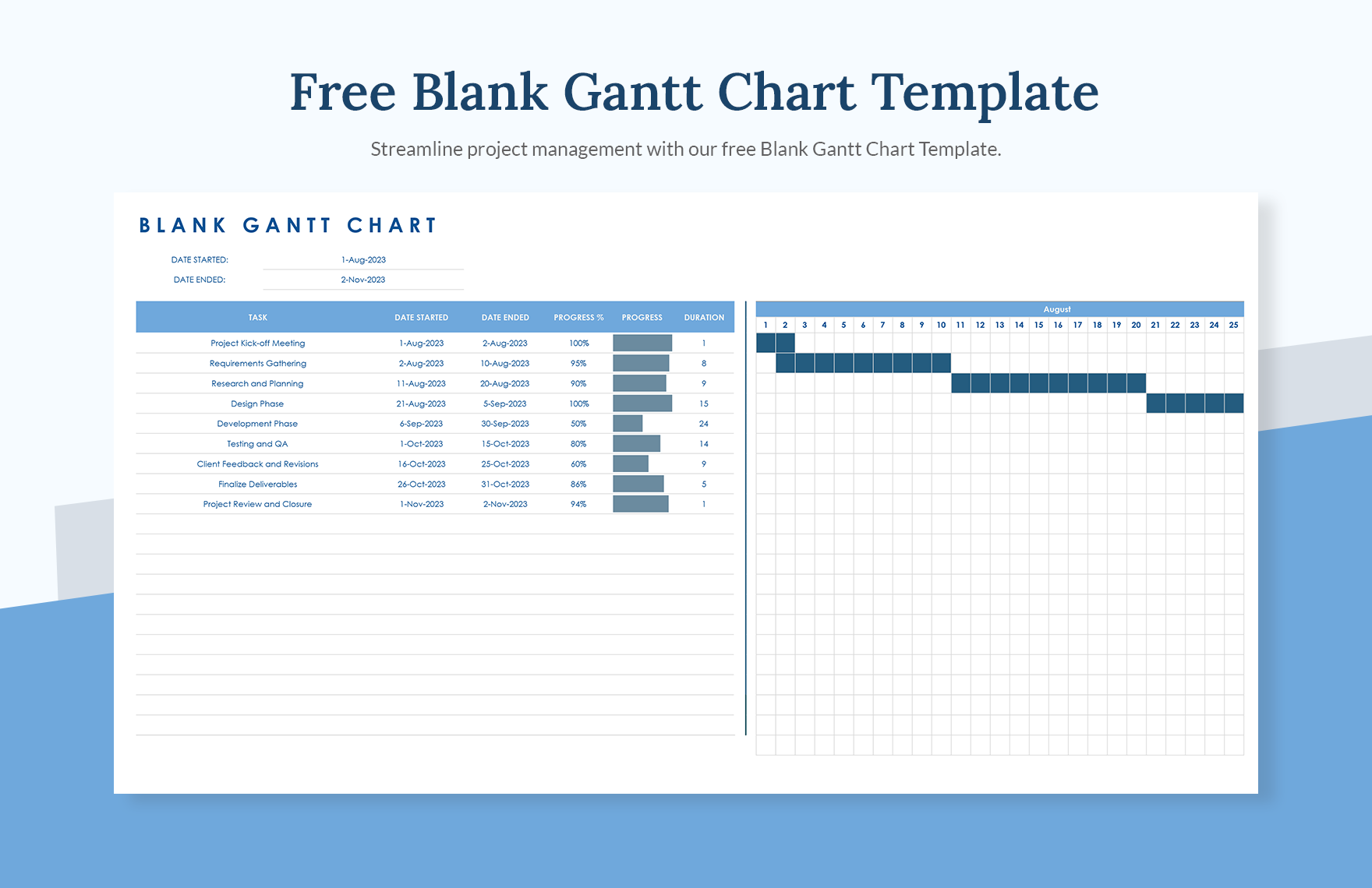 Free Blank Gantt Chart Template Download in Excel, Google Sheets