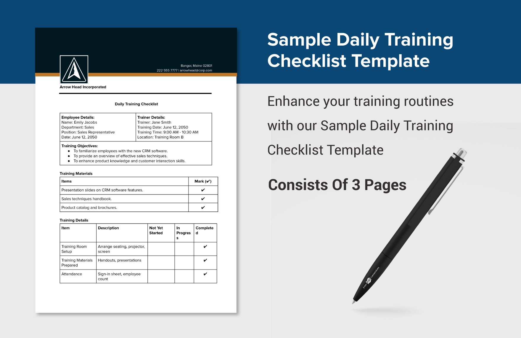 Sample Daily Training Checklist Template