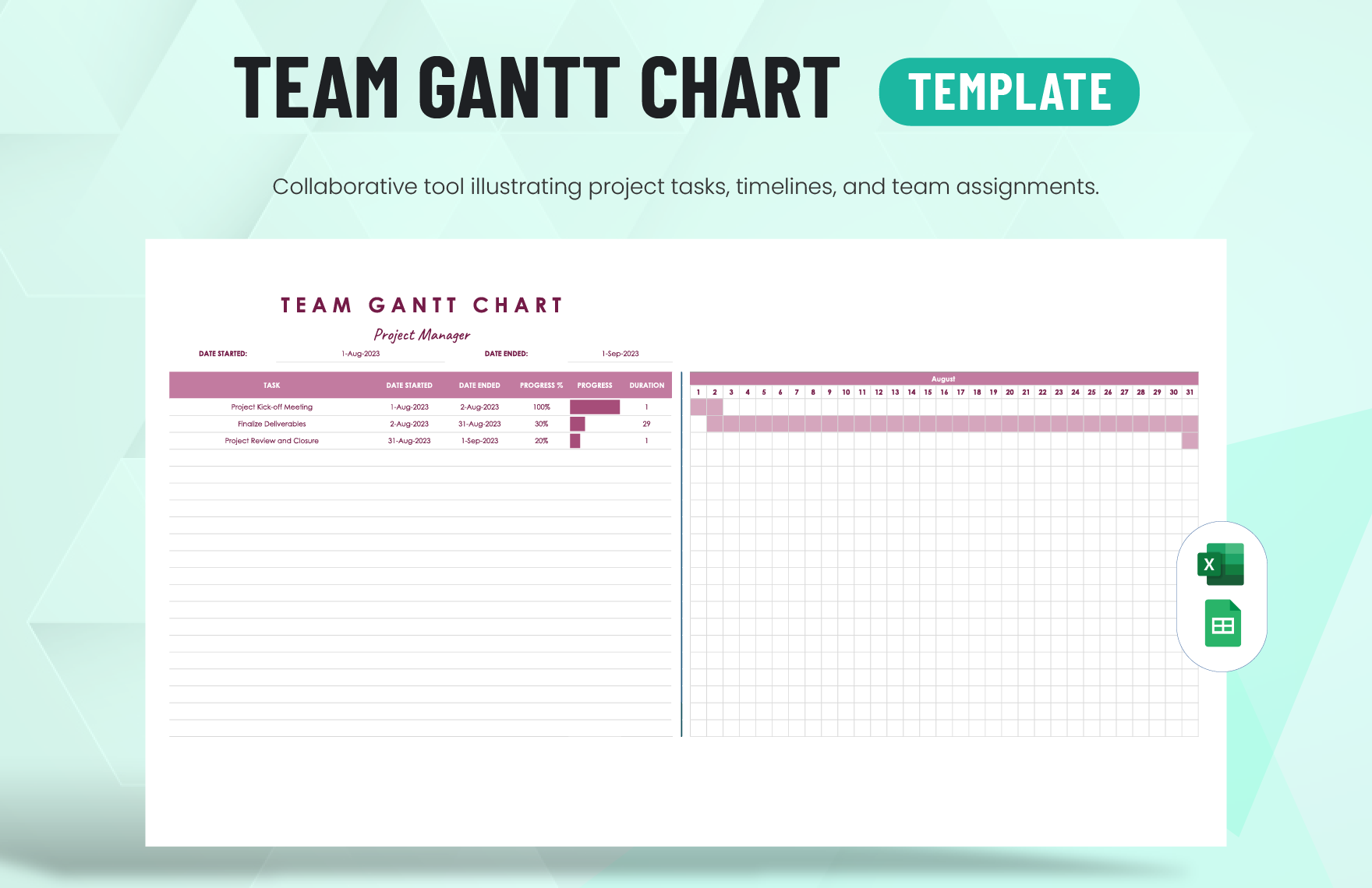 Team Gantt Chart Template in Excel, Google Sheets