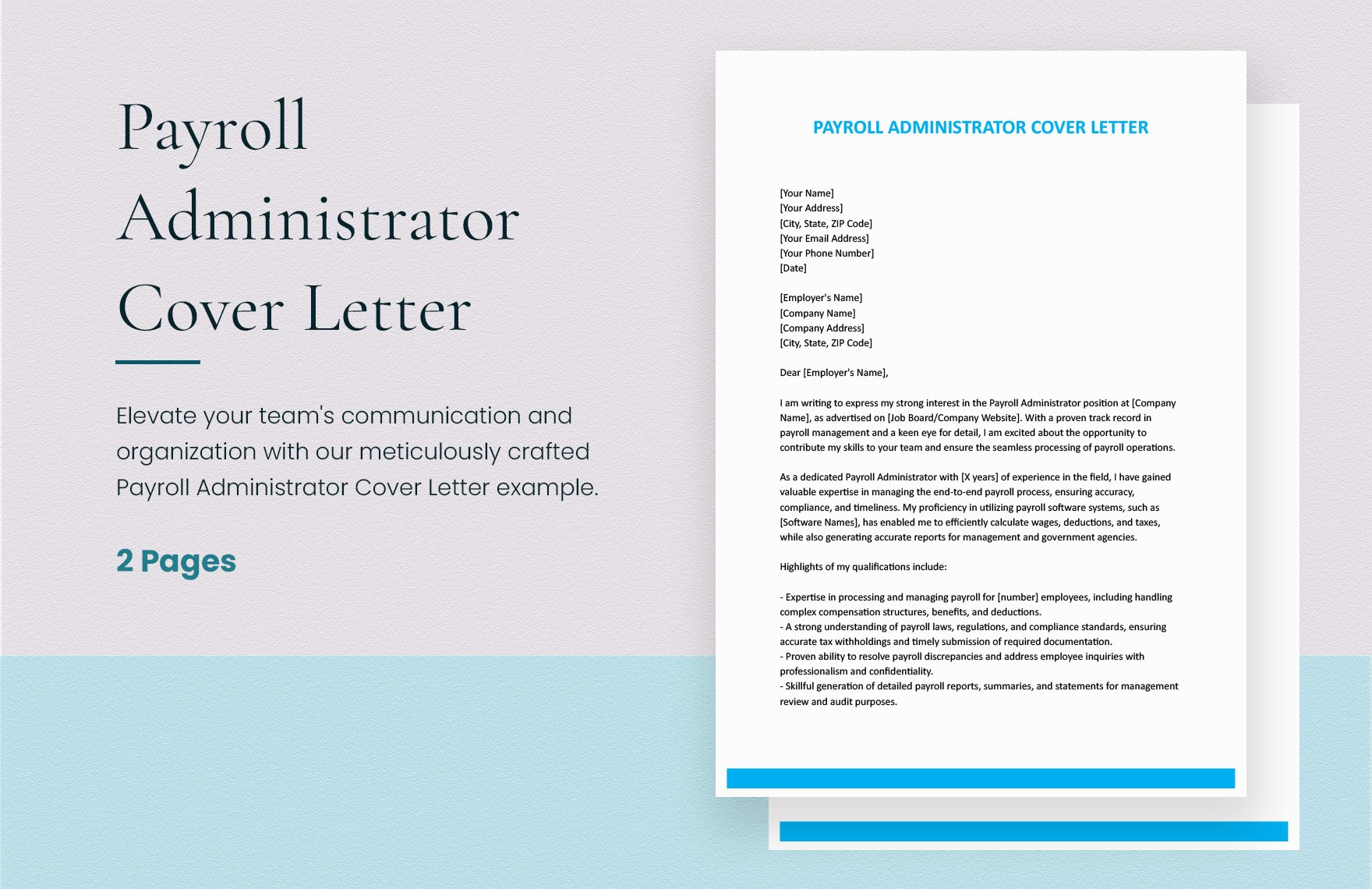 Payroll Administrator Cover Letter in Word, Google Docs, Apple Pages