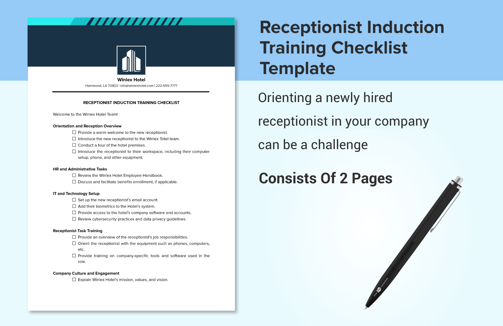 Receptionist Induction Training Checklist Template