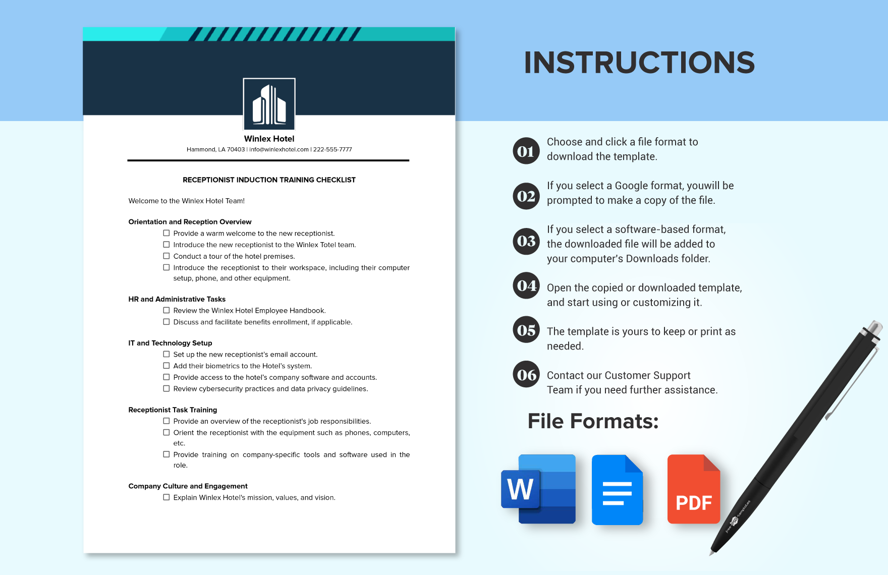 Receptionist Induction Training Checklist Template