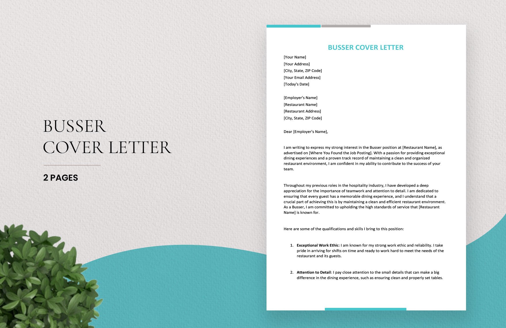 Busser Cover Letter in Word, Google Docs
