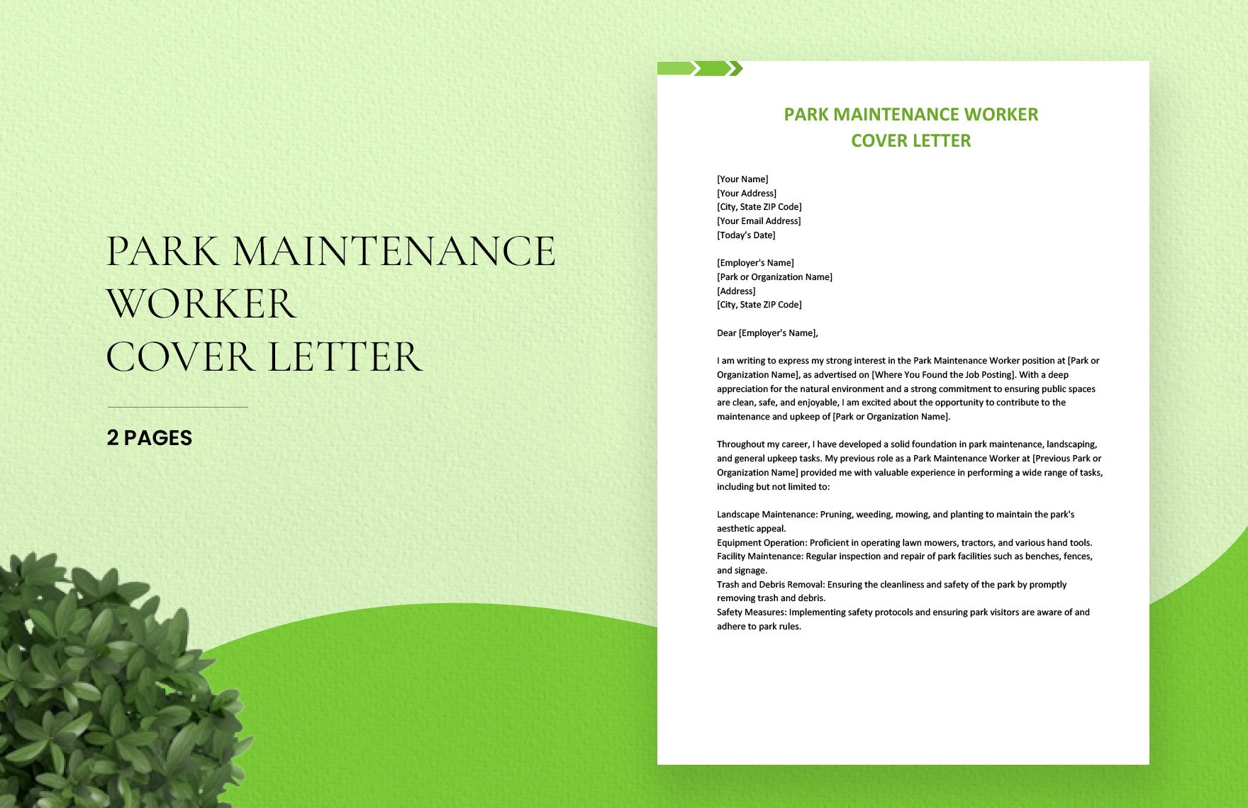 Park Maintenance Worker Cover Letter