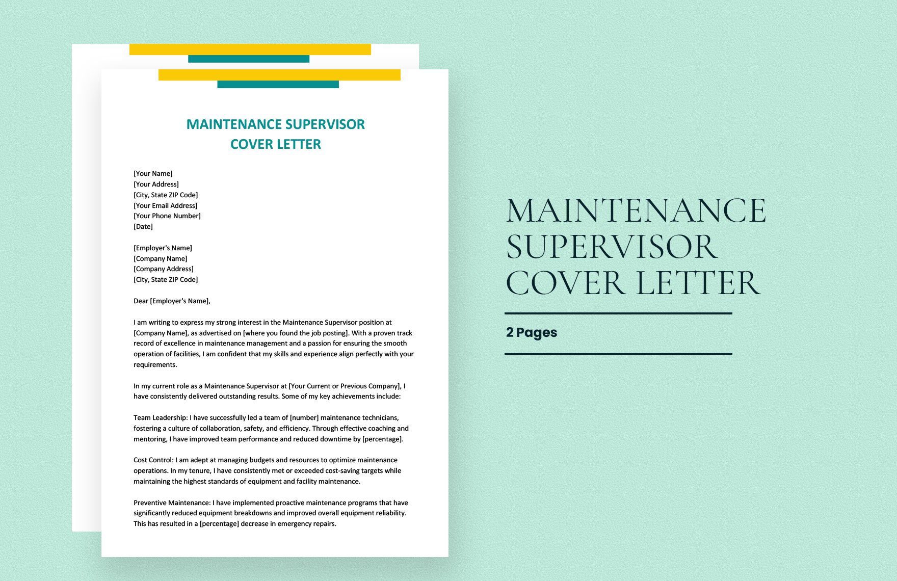 Maintenance Supervisor Cover Letter